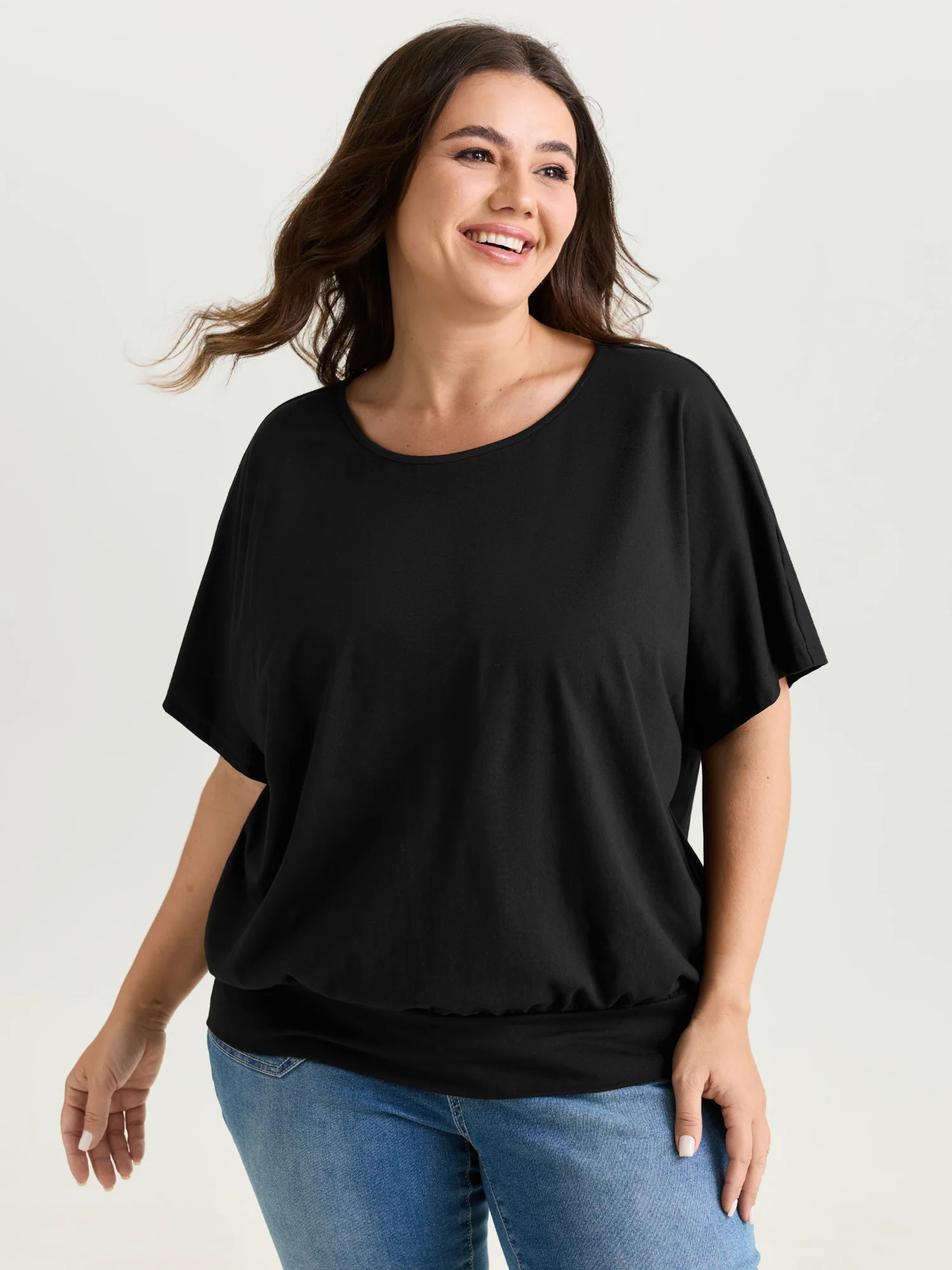 Batwing Sleeve Bubble Hem T-Shirt