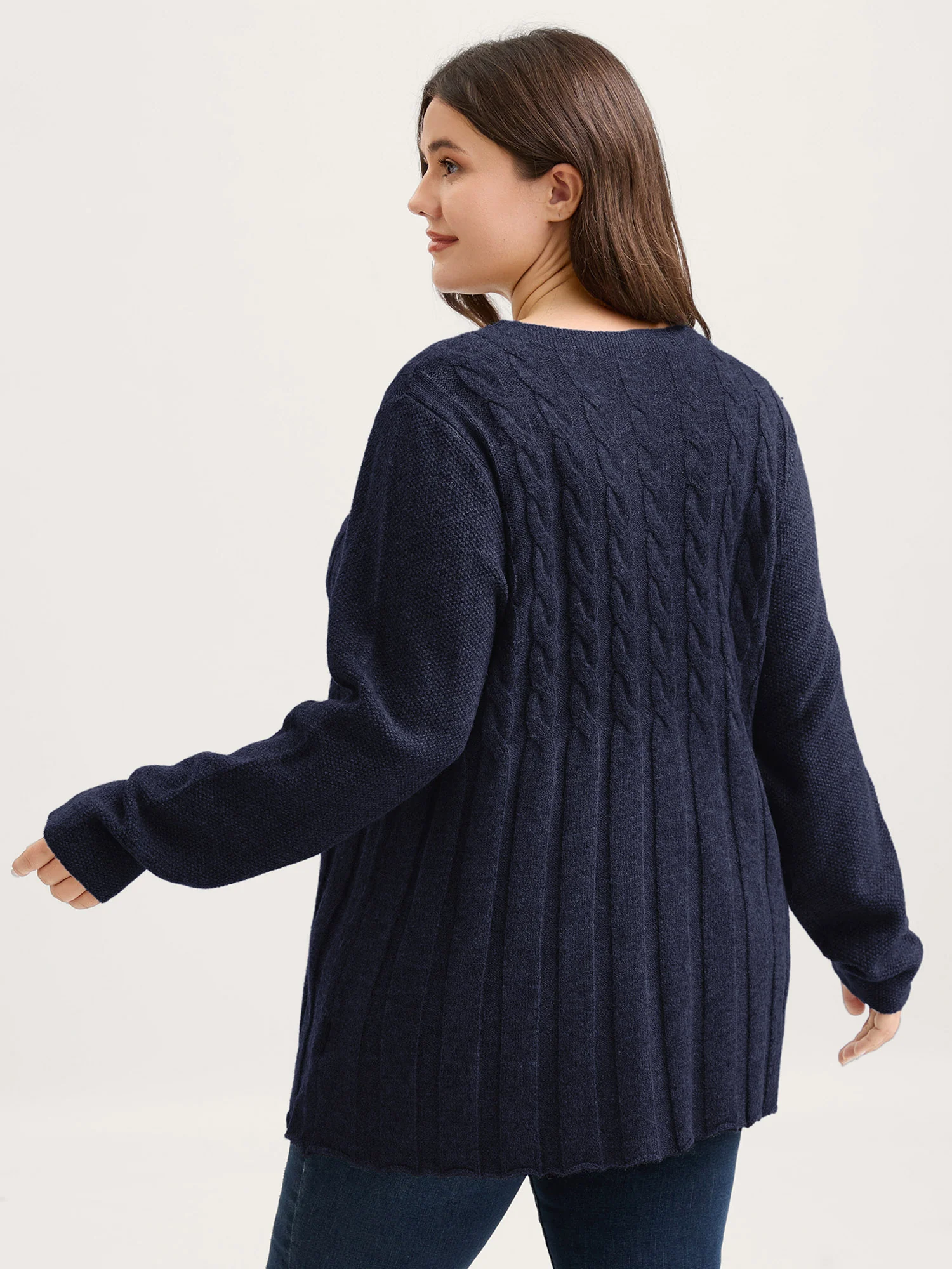 Cable Knit Round Neck Button Knit Cardigan - Image 5