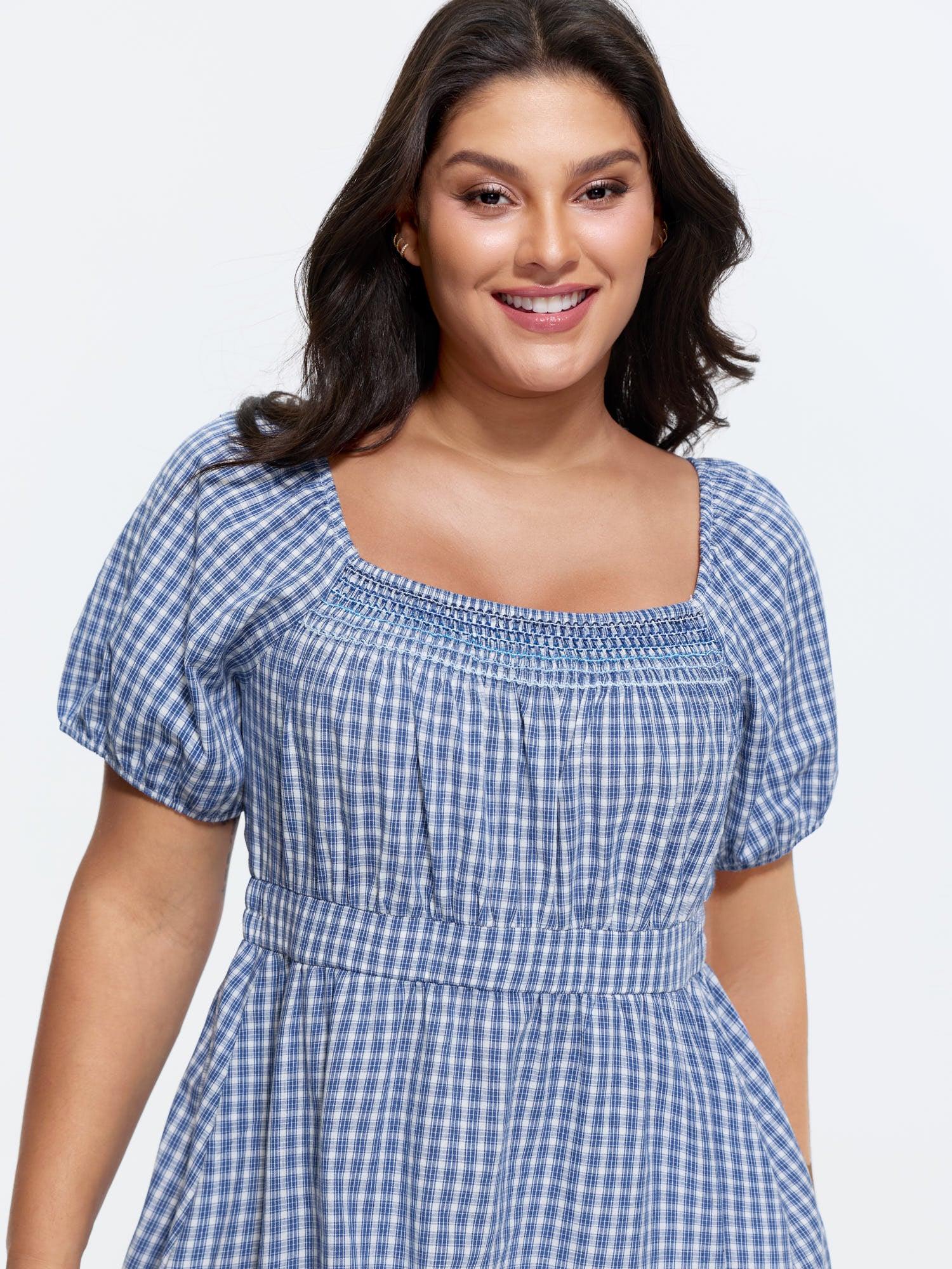 Checkered Print Lace Trim Midi Dress - Image 2