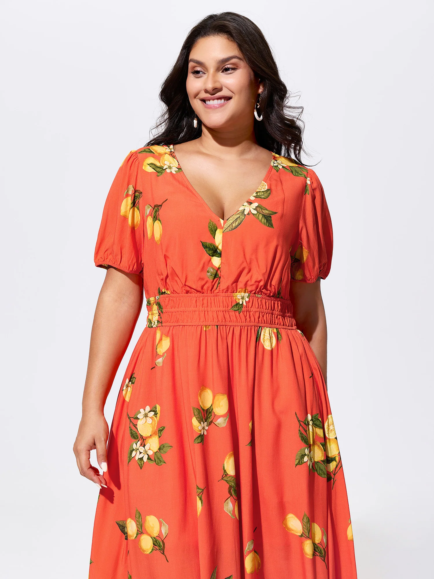 Citrus Floral Print Puff Sleeve Maxi Dress - Image 3