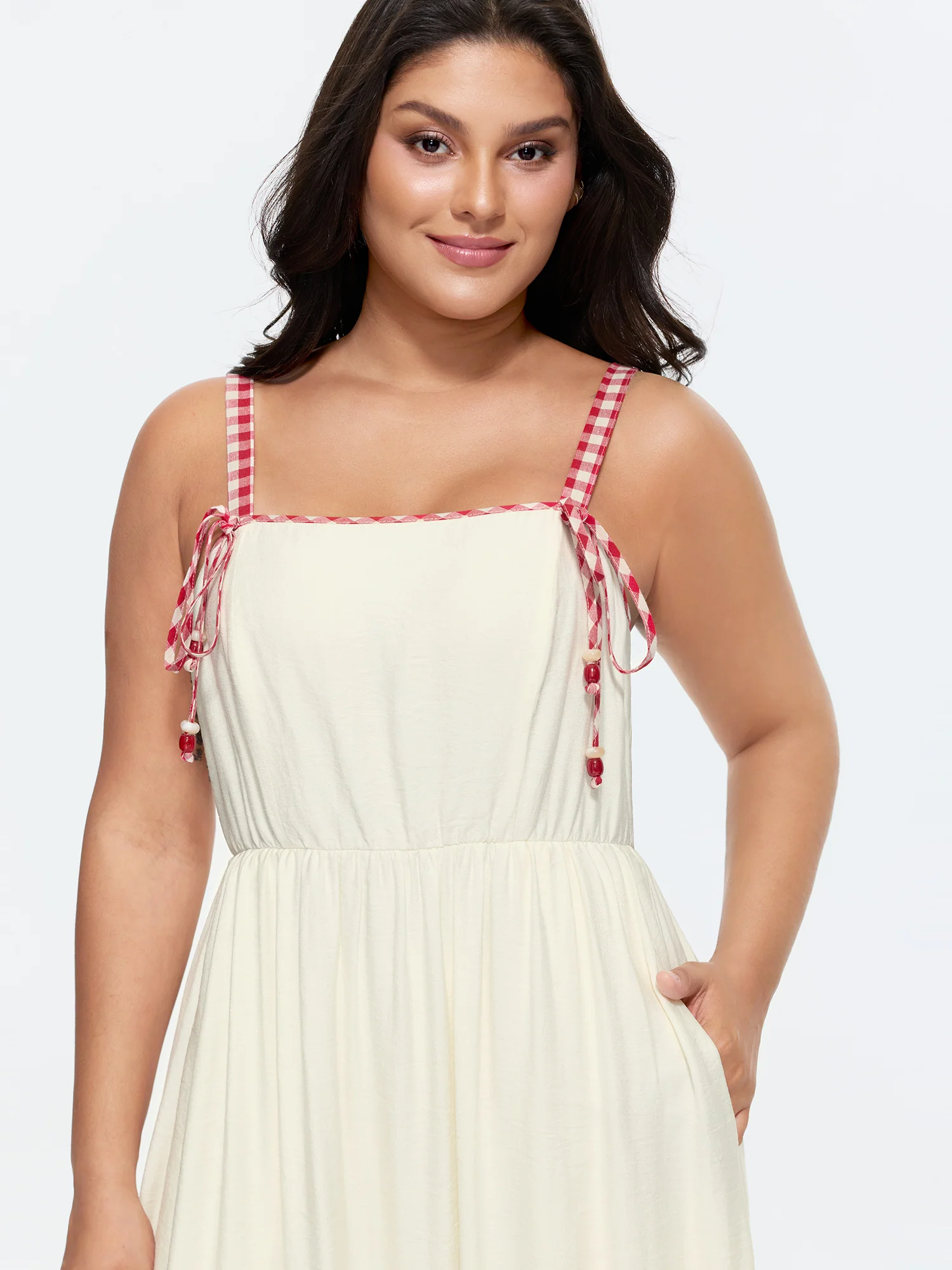 Cotton Color Contrast Shoulder Tie Maxi Dress - Image 2
