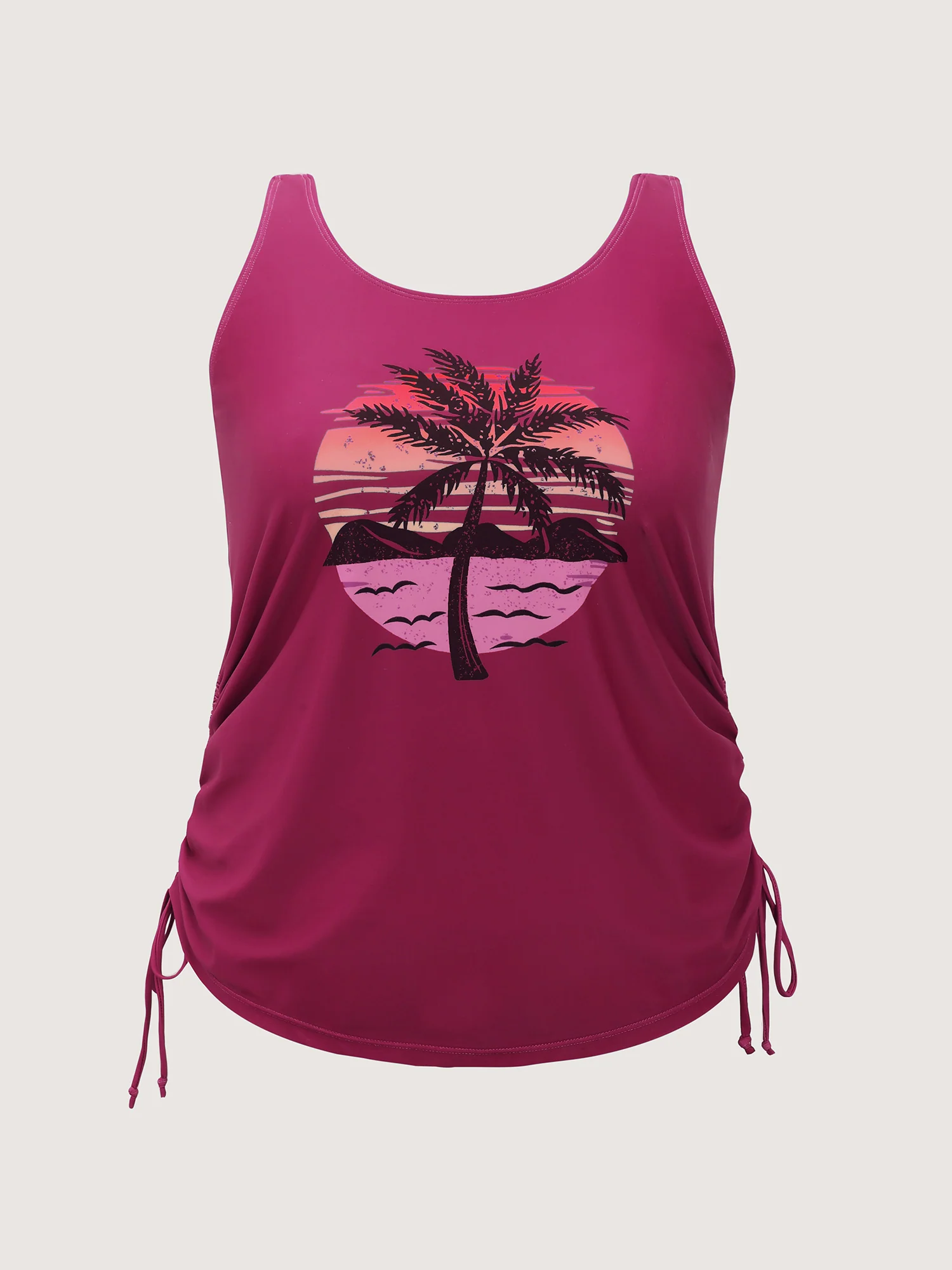 Island Print Drawstring Adjustable Swim Top - Image 43