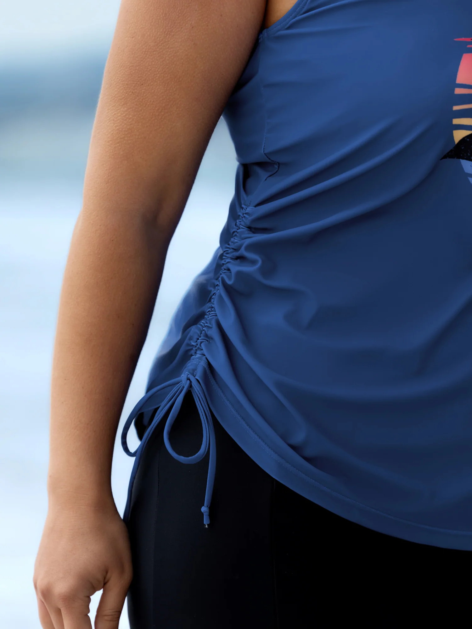 Island Print Drawstring Adjustable Swim Top - Image 47
