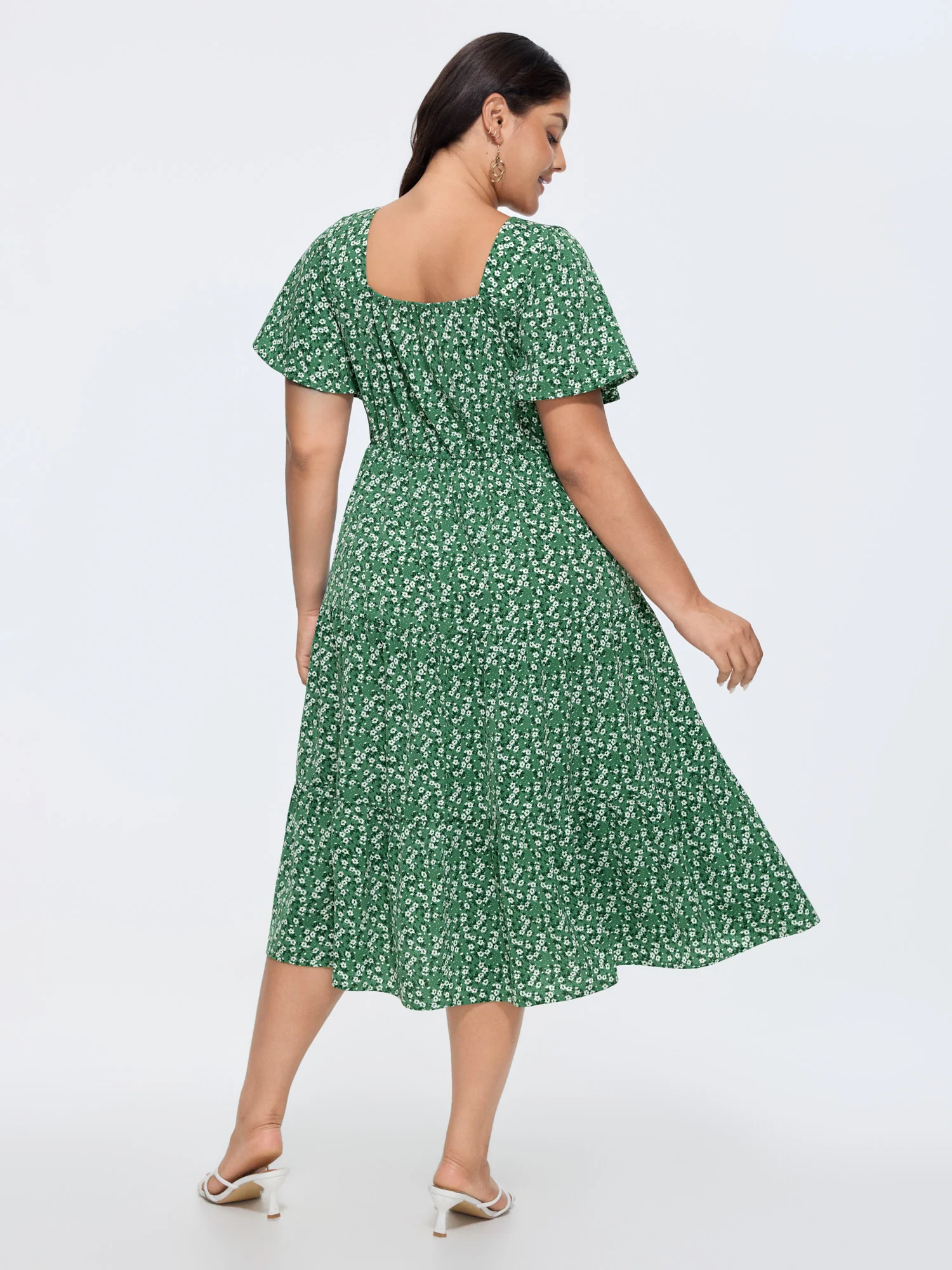 Ditsy Floral Sweetheart Drawstring Pocket Tiered Dress - Image 25