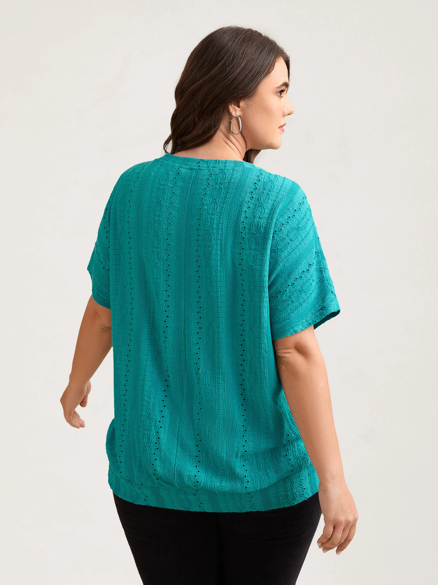 Eyelet Trim Stretchy Textured Plain Top - Image 18