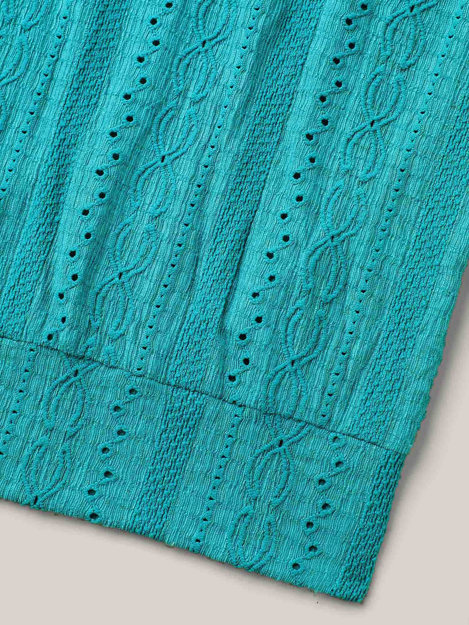 Eyelet Trim Stretchy Textured Plain Top - Image 21