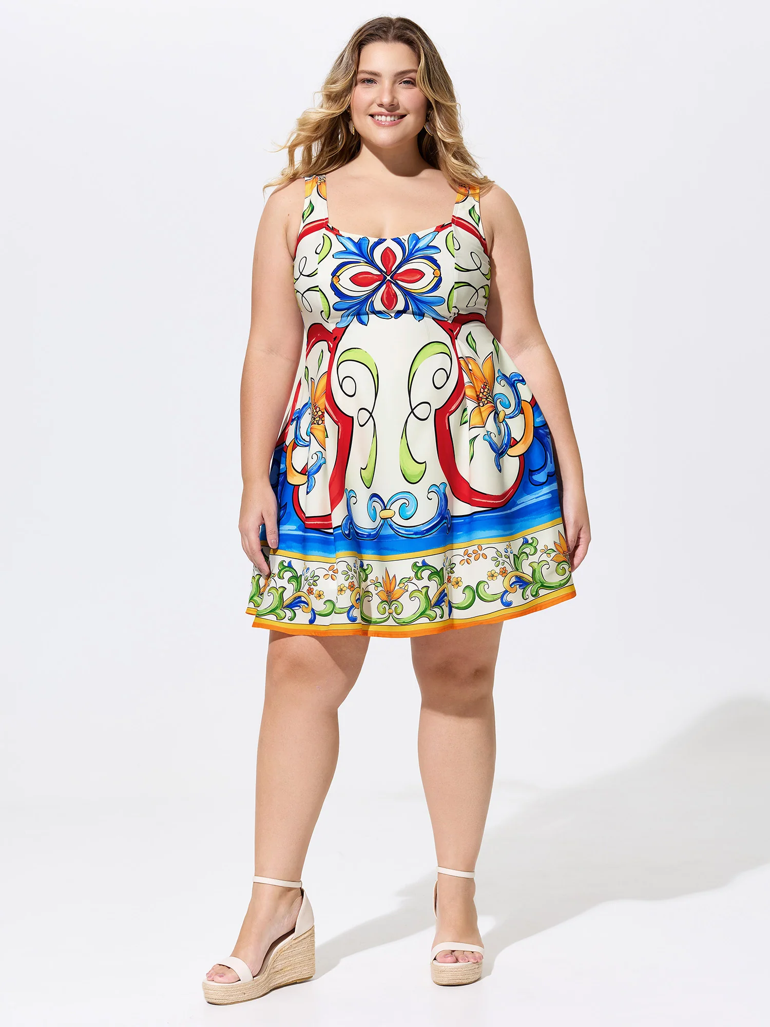 Floral Abstract Print Sleeveless Mini Dress - Image 3