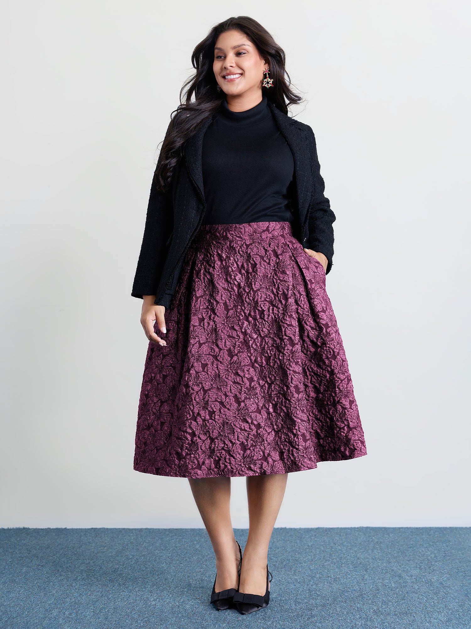 Floral Jacquard Pleated Midi Skirt - Image 9
