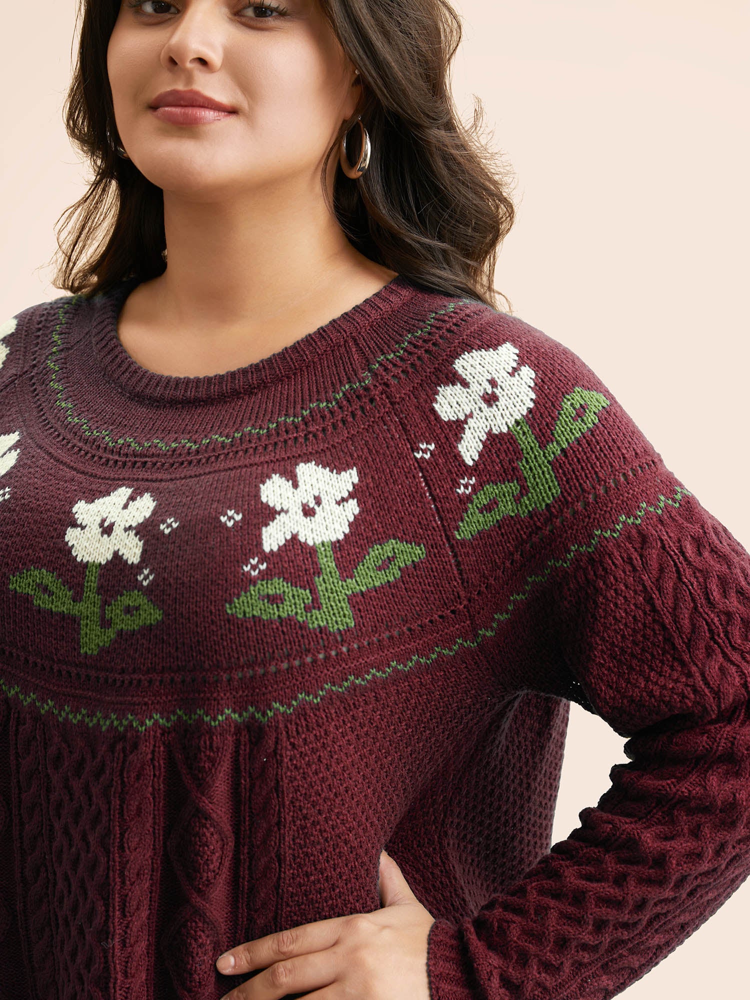 Floral Jacquard Raglan Sleeve Pullover - Image 13