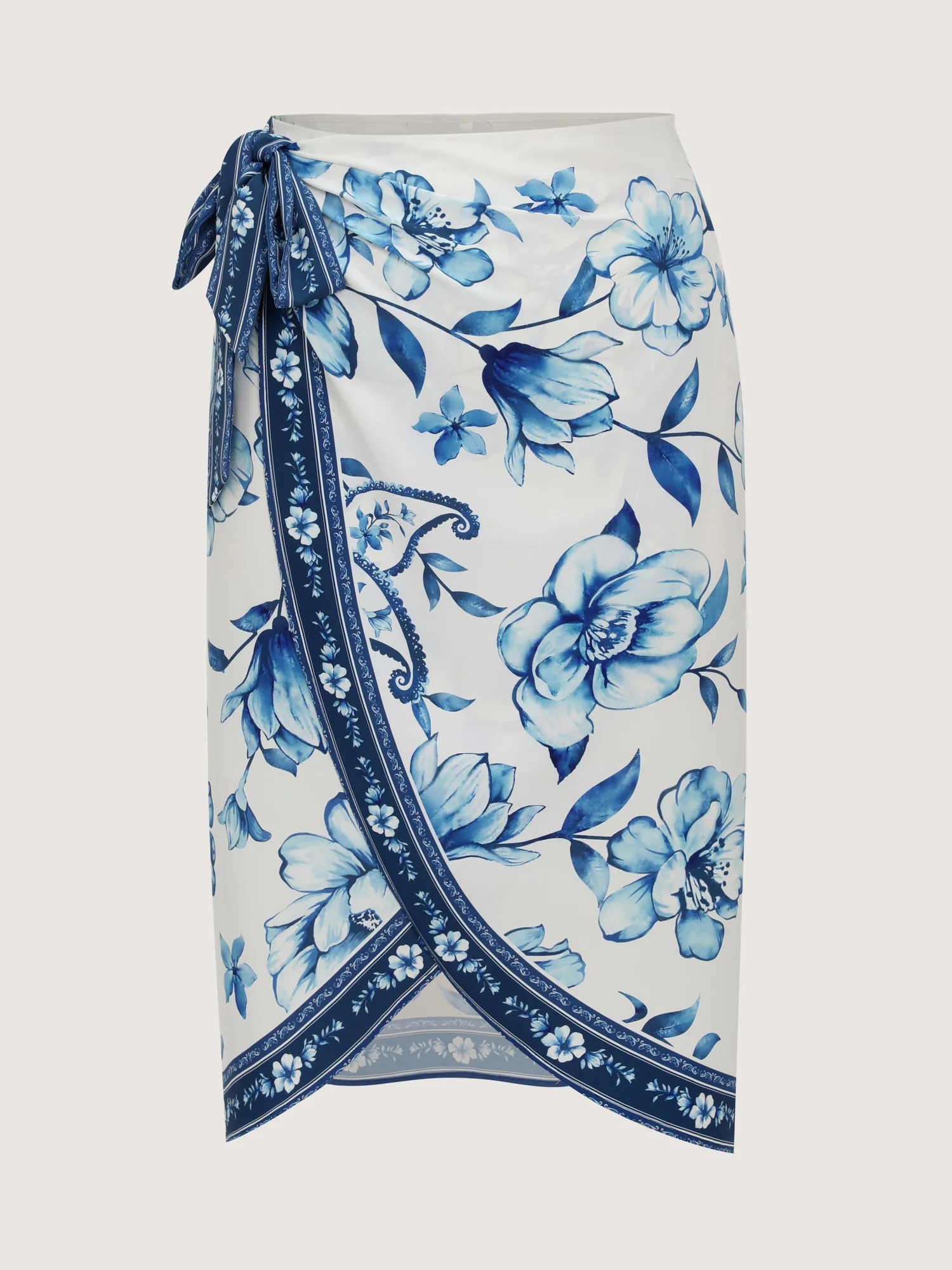 Floral Print Contrast Wrap Tie Midi Skirt - Image 6