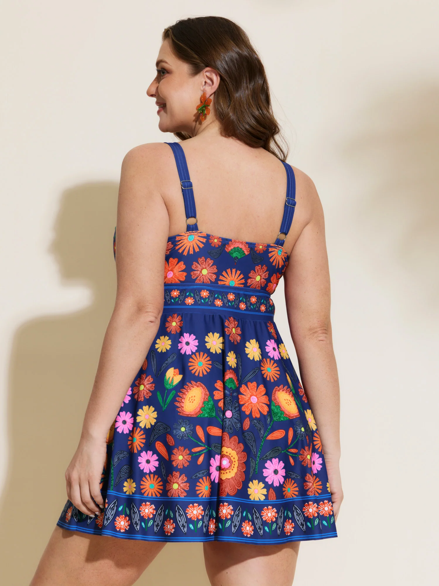 Floral Surplice Neckline Pockets Swim Dress - Image 55