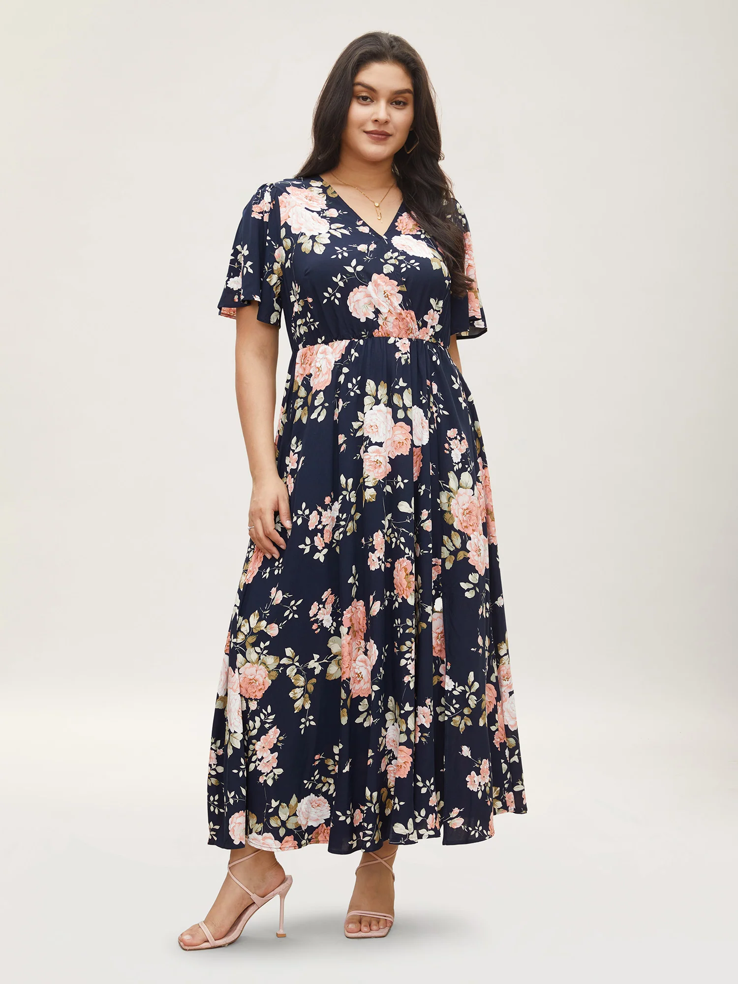 Bloom Dress - Flutter Sleeve Ditsy Floral Pocket Split Maxi Dress - Image 2