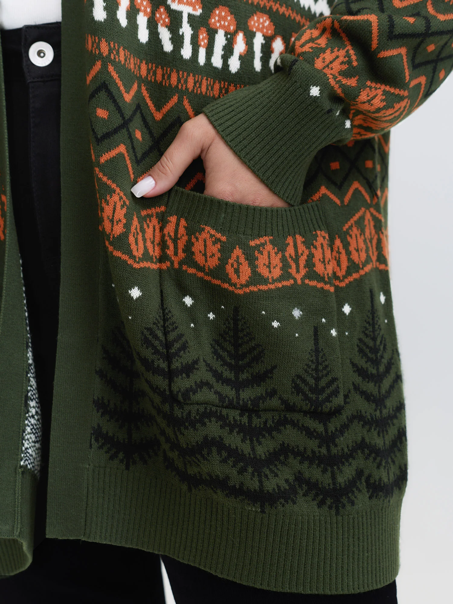 Fox in Forest Contrast Knit Cardigan - Image 3