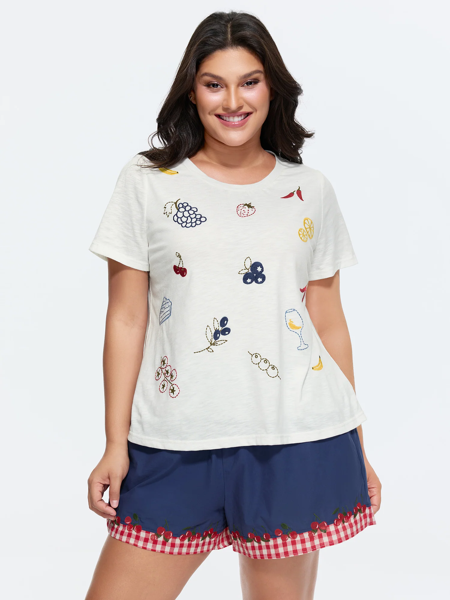 Supersoft Fruit Embroidered Round Neck T-Shirt