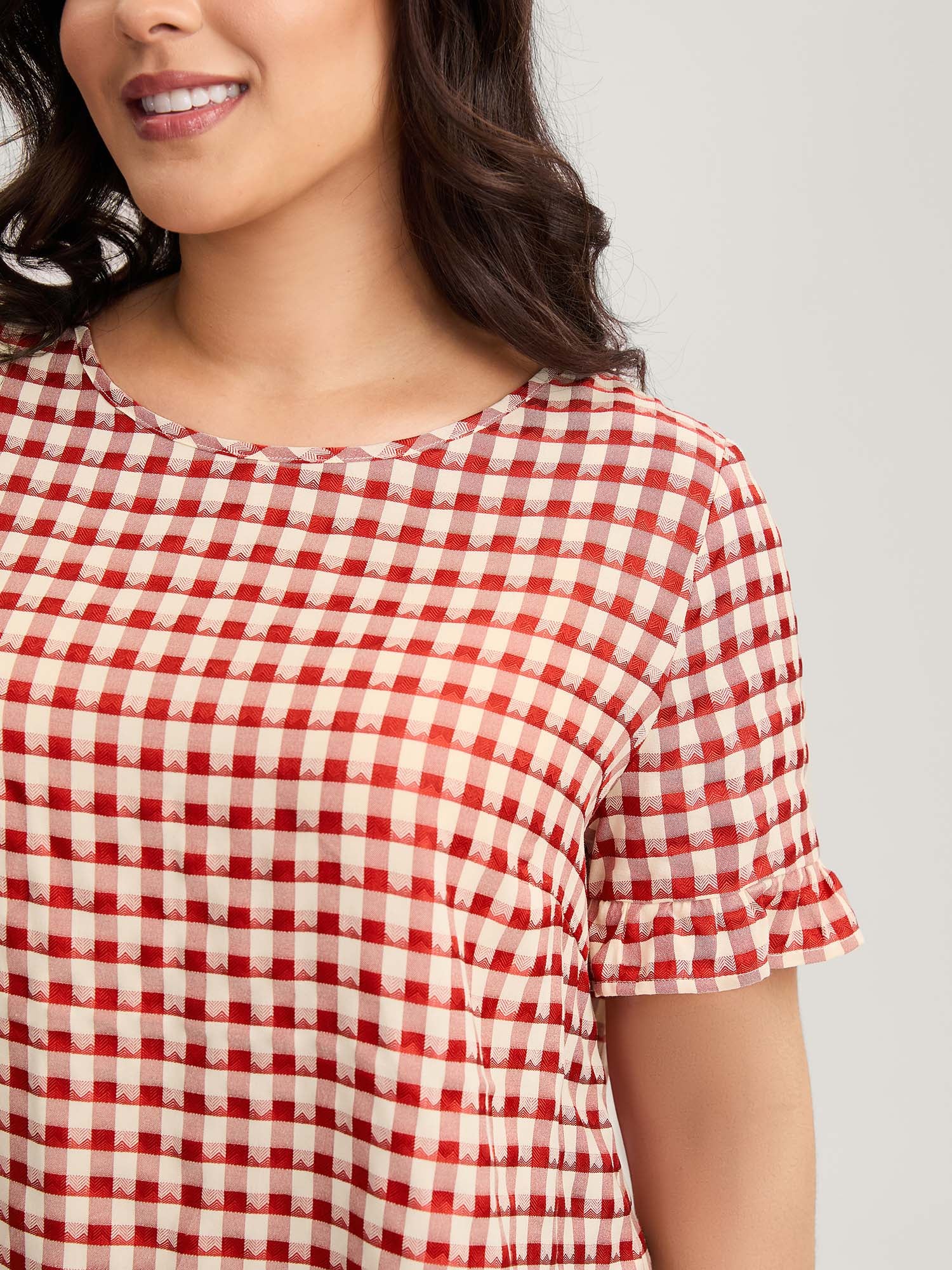 Gingham Print Button Back Blouse - Image 4