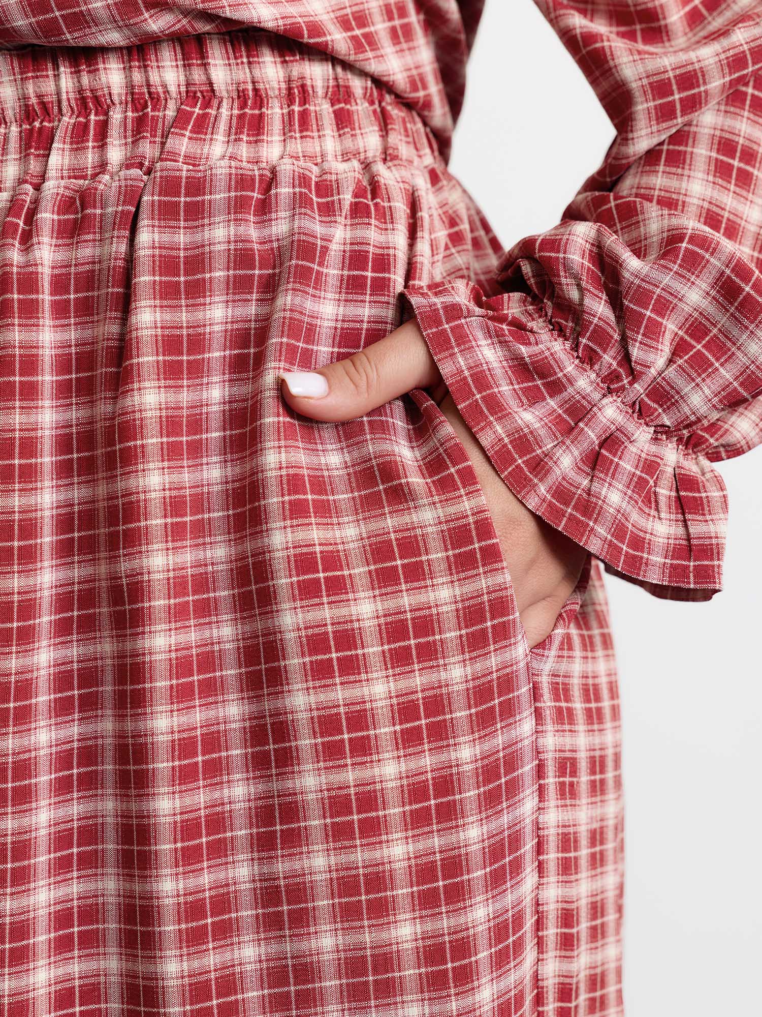 Gingham Print Ruffled Hem Co-Ord Pajama Set - Image 20