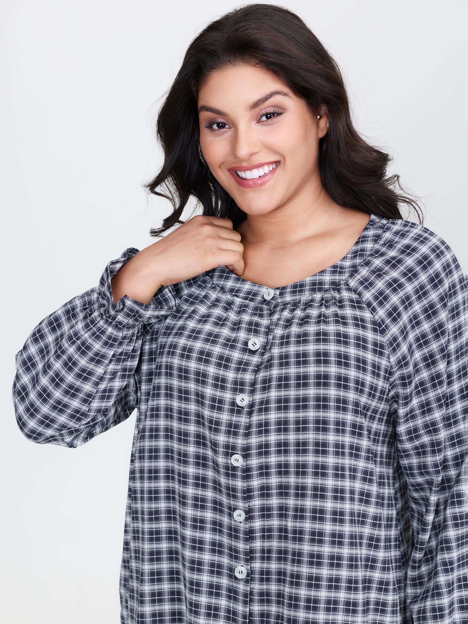 Gingham Print Ruffled Hem Co-Ord Pajama Set - Image 37