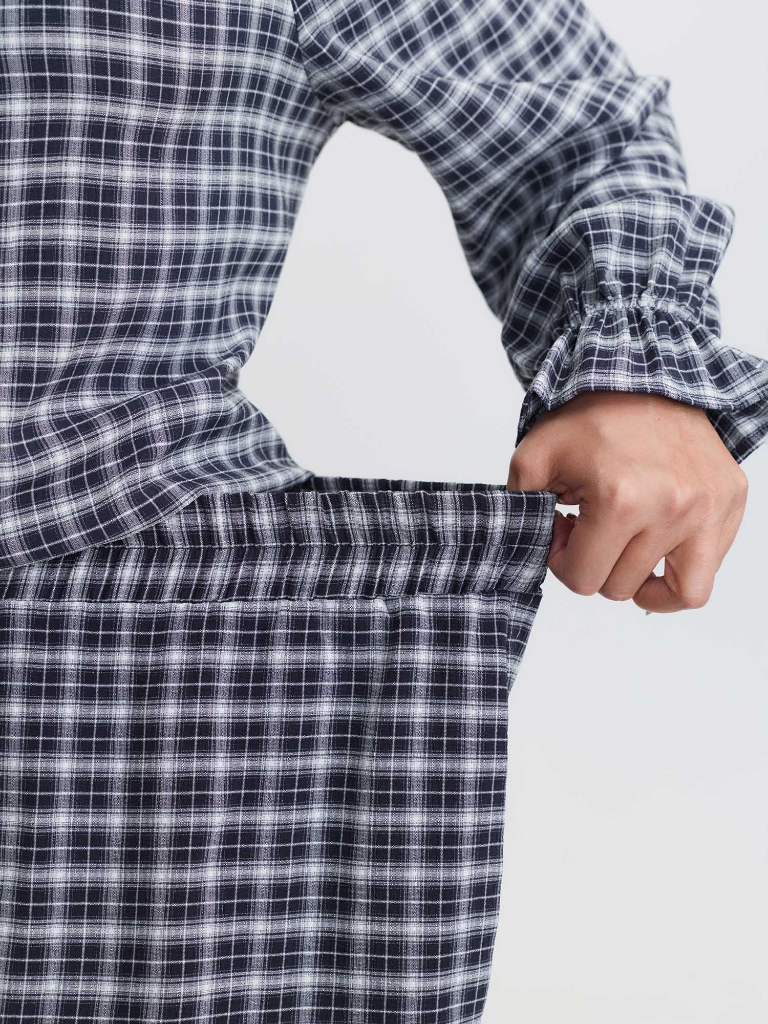Gingham Print Ruffled Hem Co-Ord Pajama Set - Image 40