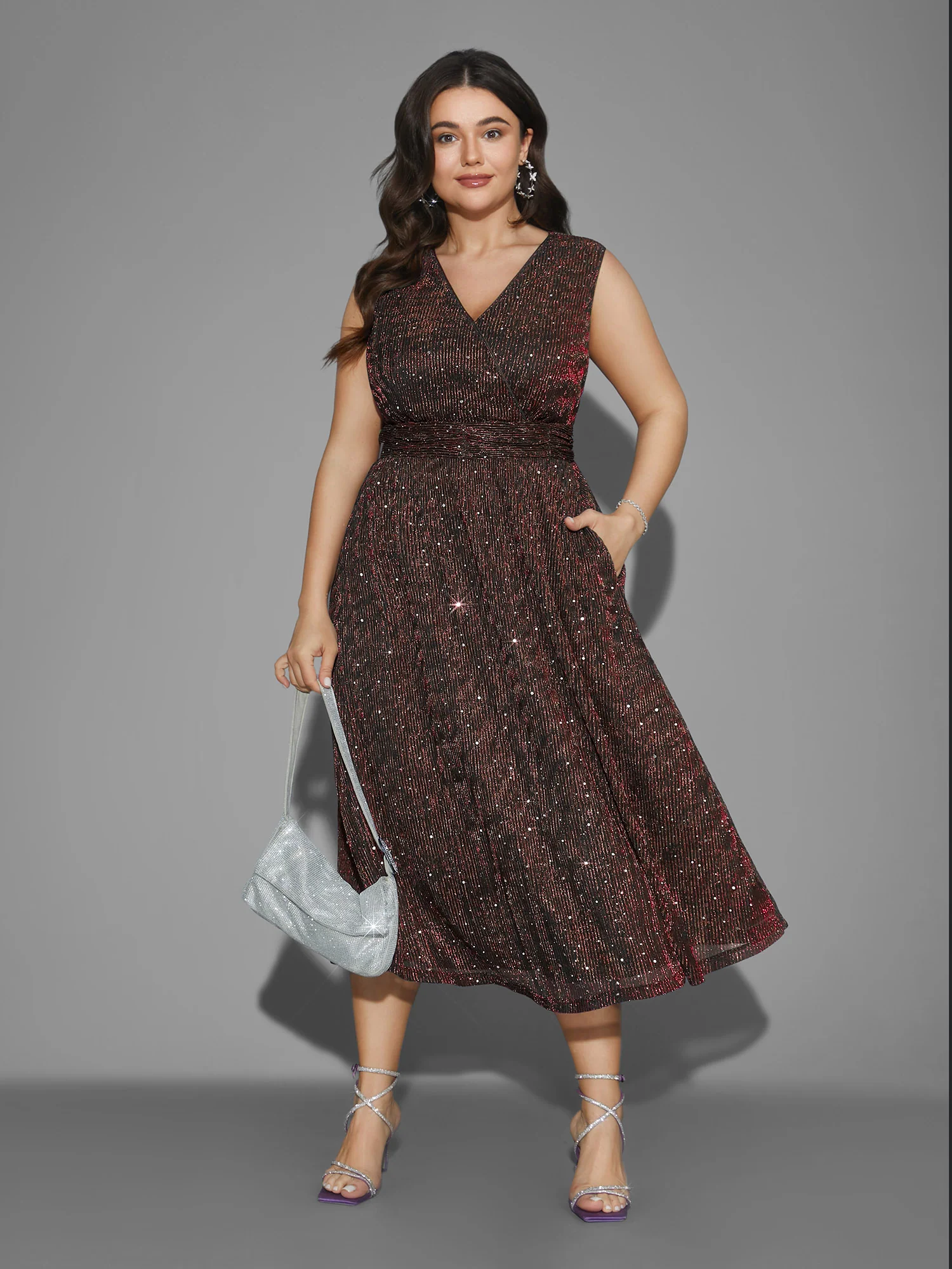 Sequin Surplice Neckline Sleeveless Midi Dress - Image 9