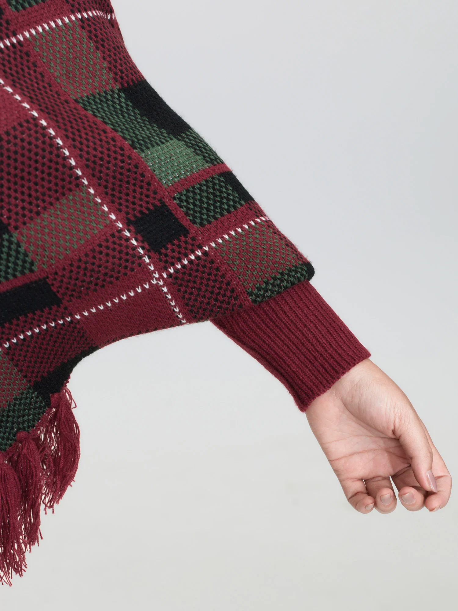 Holiday Plaid Turtleneck Fringe Hem Pullover - Image 4