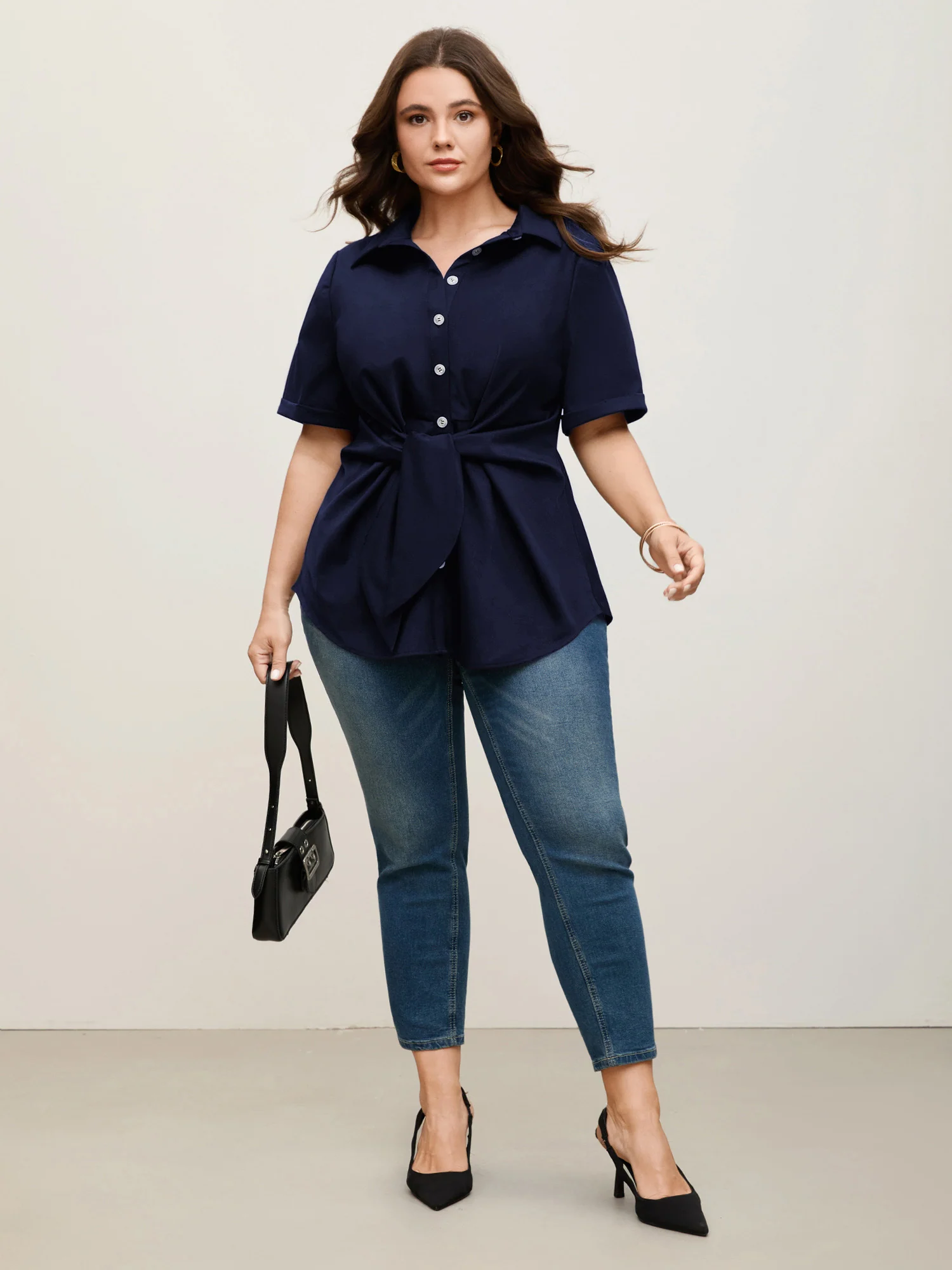 Knotted Front Asymmetrical Hem Blouse - Image 15