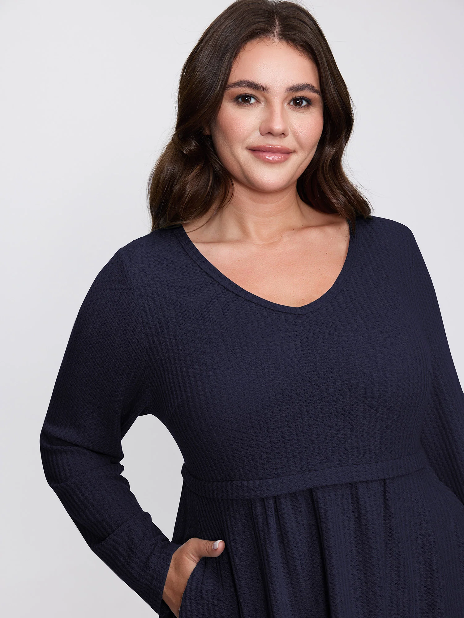 Layered V-Neck Fit and Flare Knit Top - Image 17