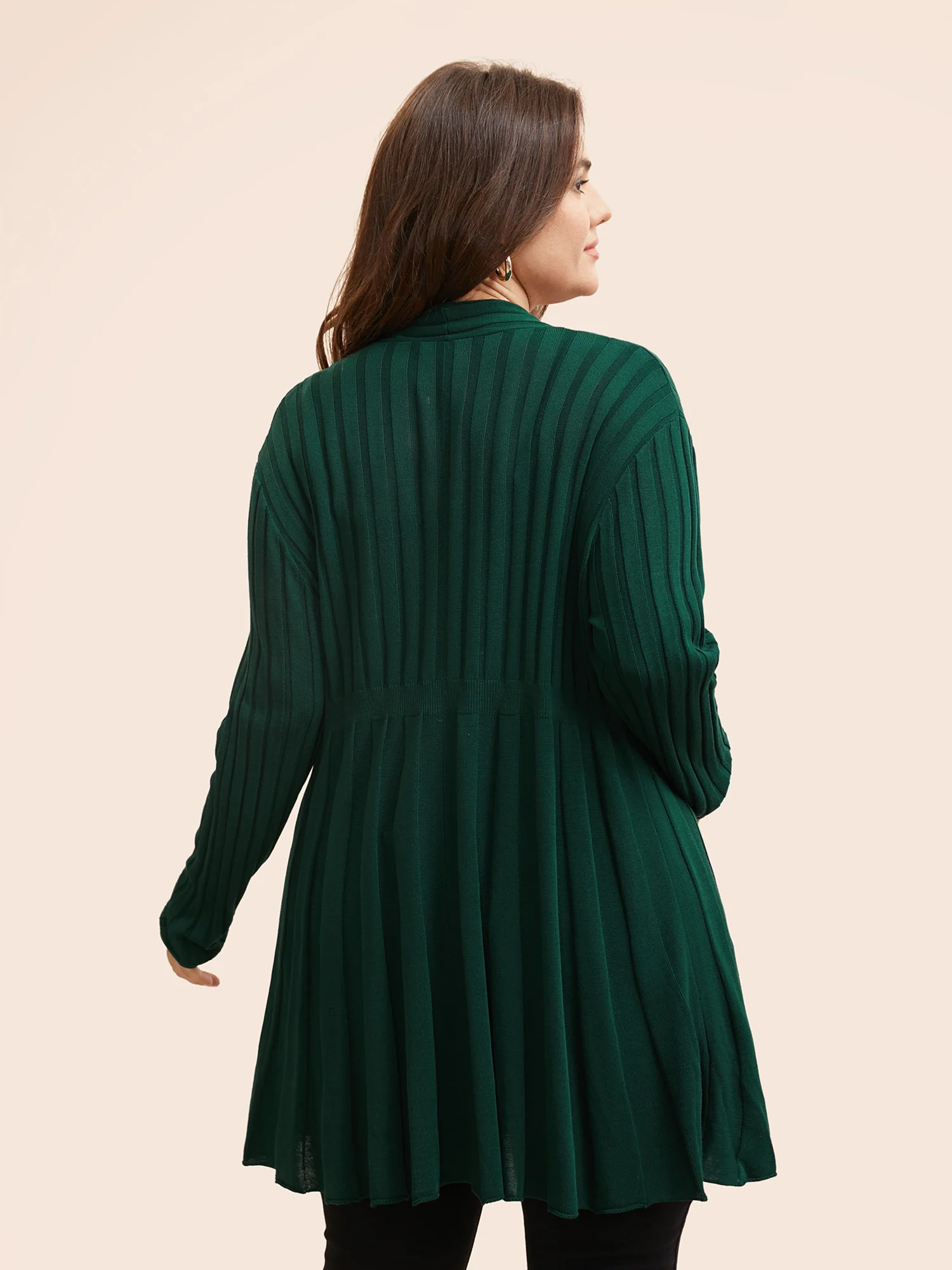Plain Textured Kimono Collar Cardigan - Image 2