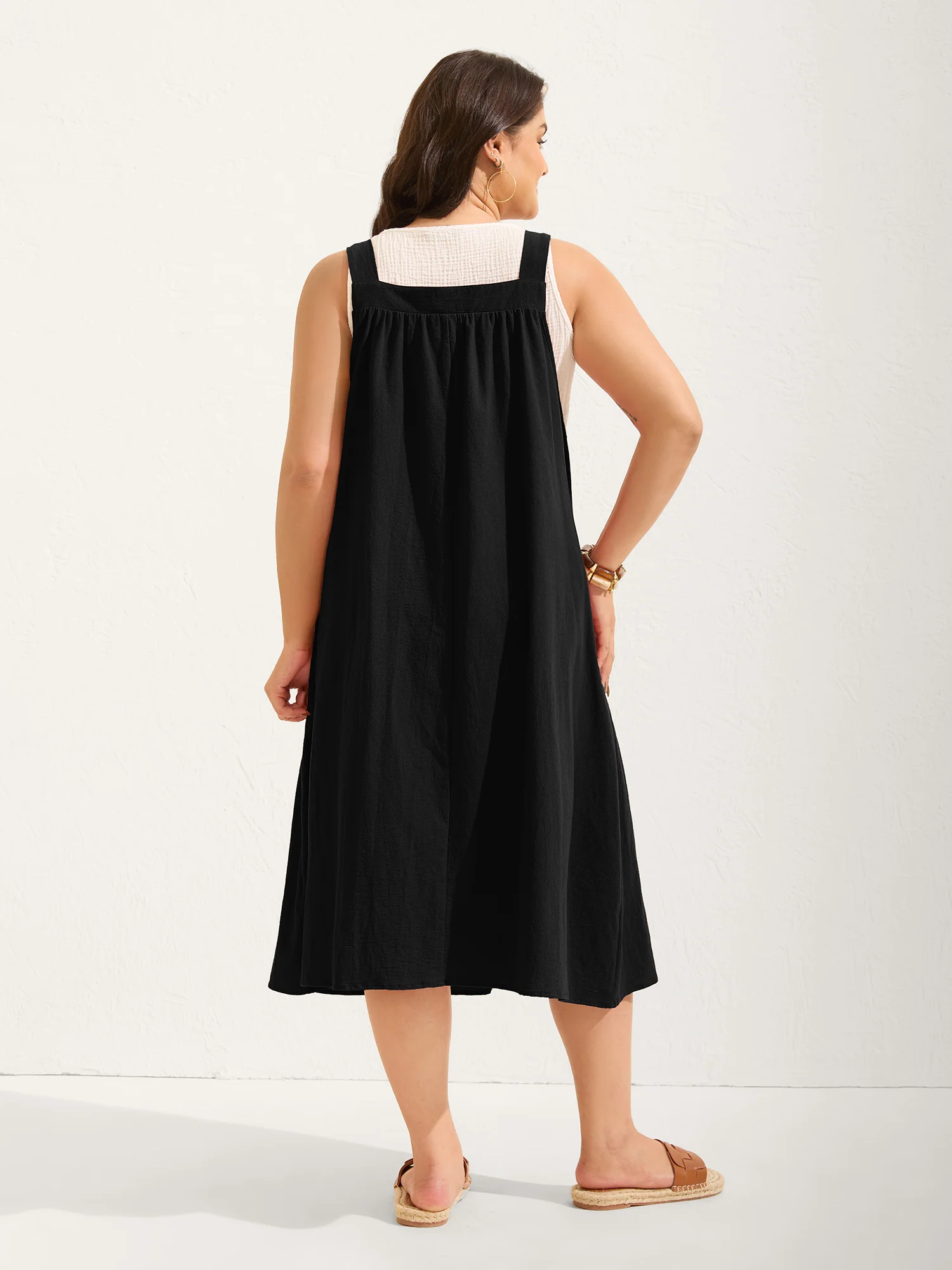 Pure Cotton Pleated Pockets Midi Dress - Image 11