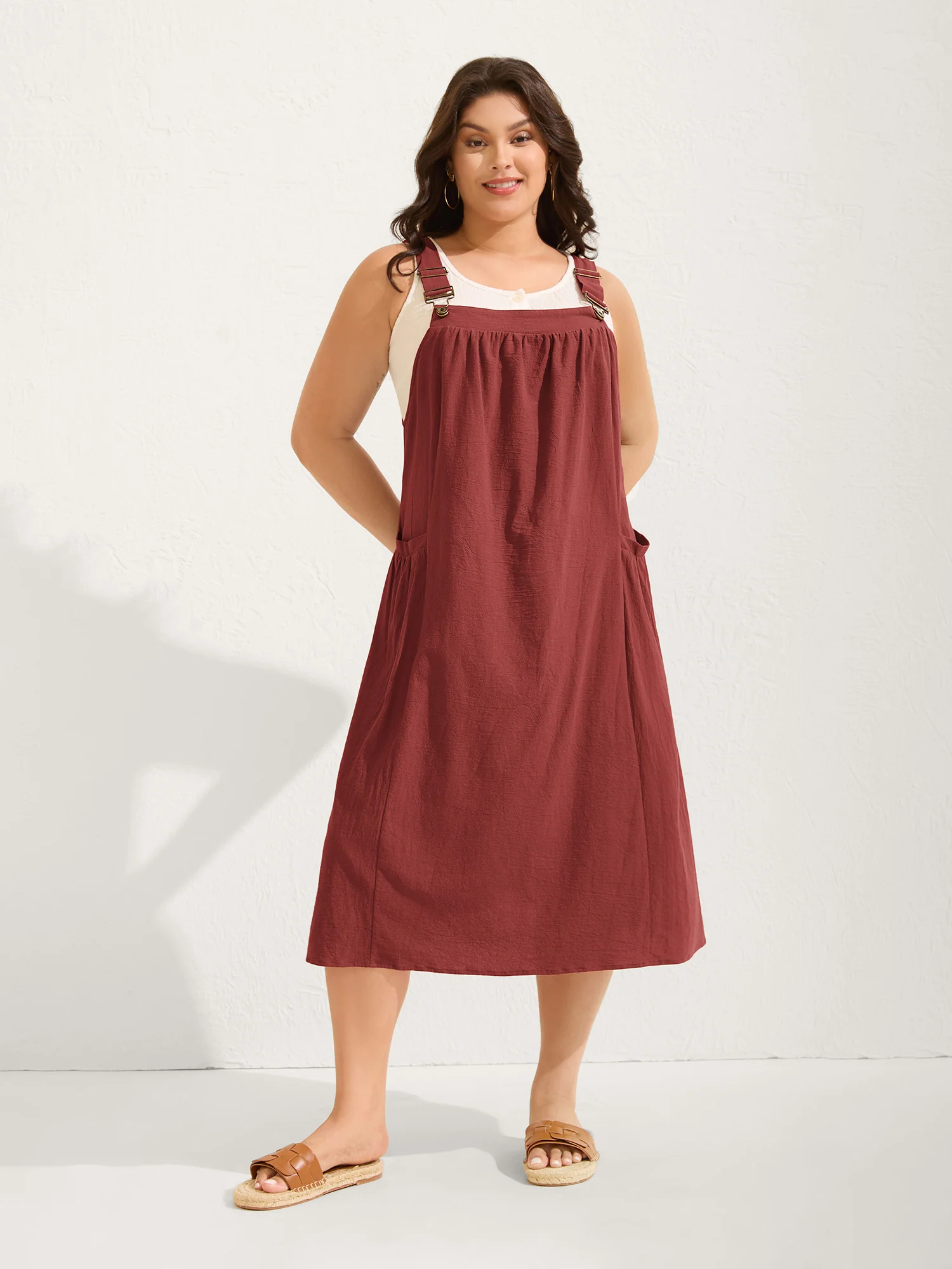 Pure Cotton Pleated Pockets Midi Dress - Image 14