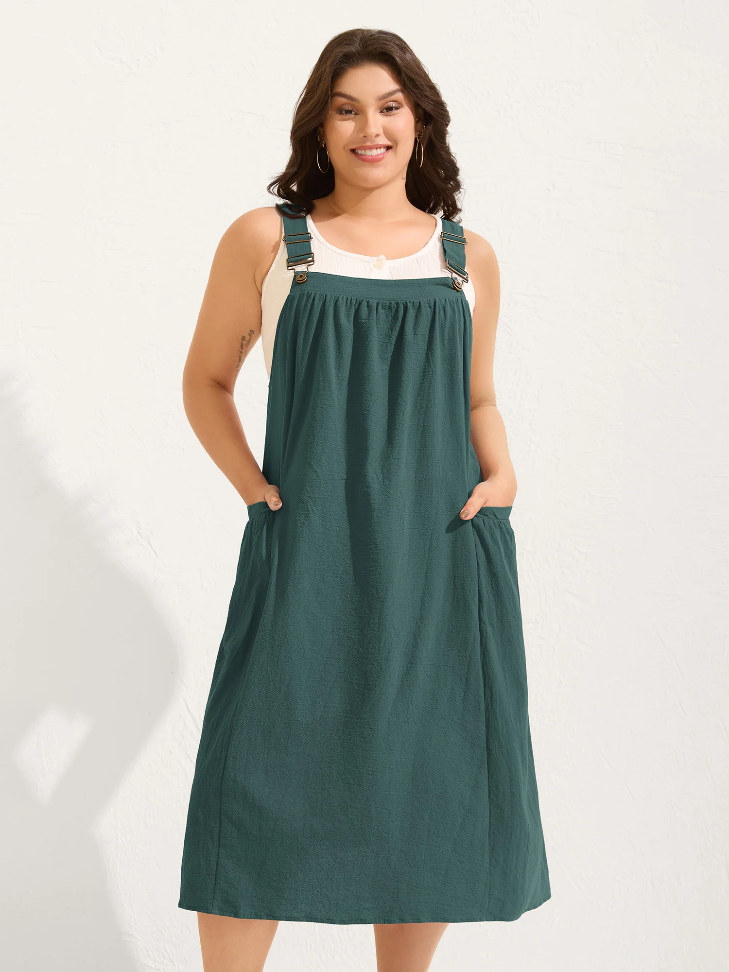 Pure Cotton Pleated Pockets Midi Dress - Image 17