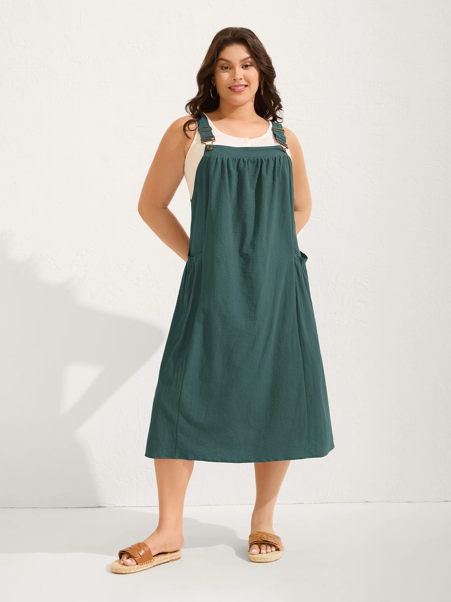 Pure Cotton Pleated Pockets Midi Dress - Image 18