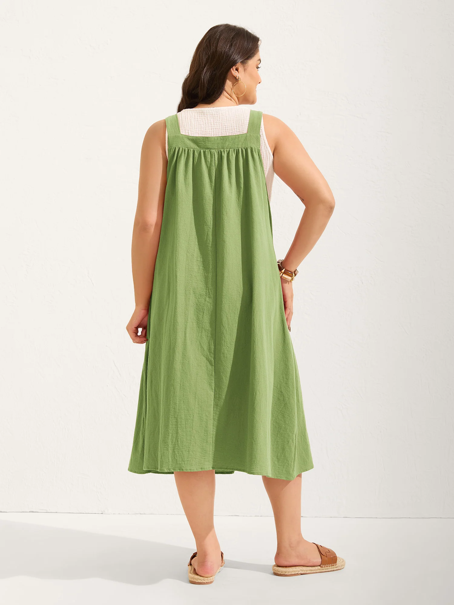 Pure Cotton Pleated Pockets Midi Dress - Image 23