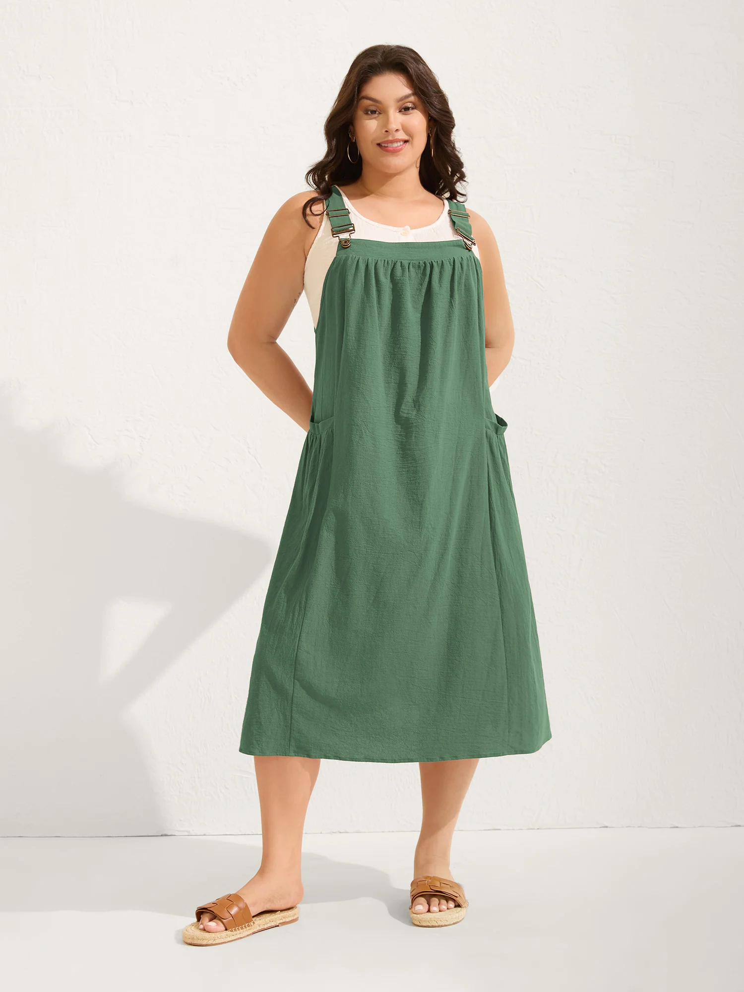 Pure Cotton Pleated Pockets Midi Dress - Image 37