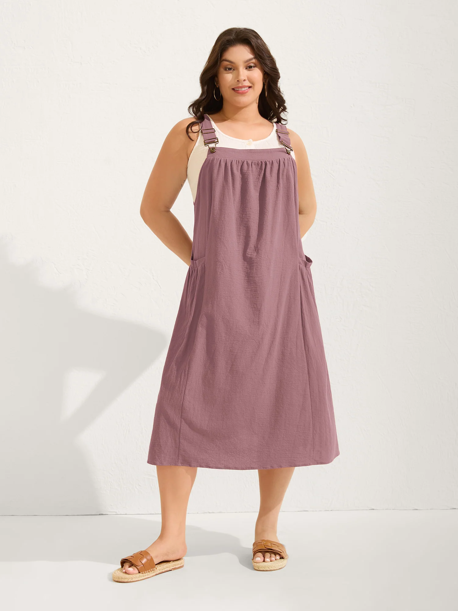 Pure Cotton Pleated Pockets Midi Dress - Image 45