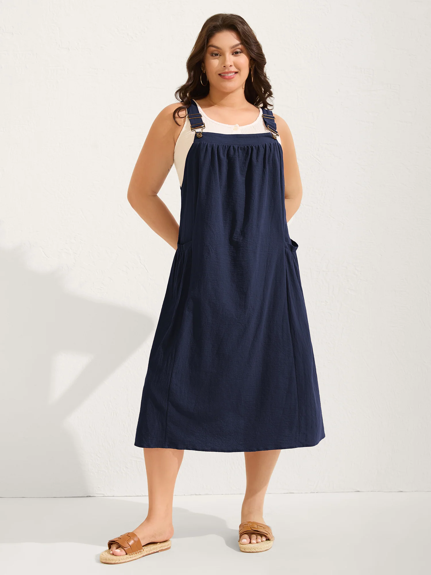 Pure Cotton Pleated Pockets Midi Dress - Image 6