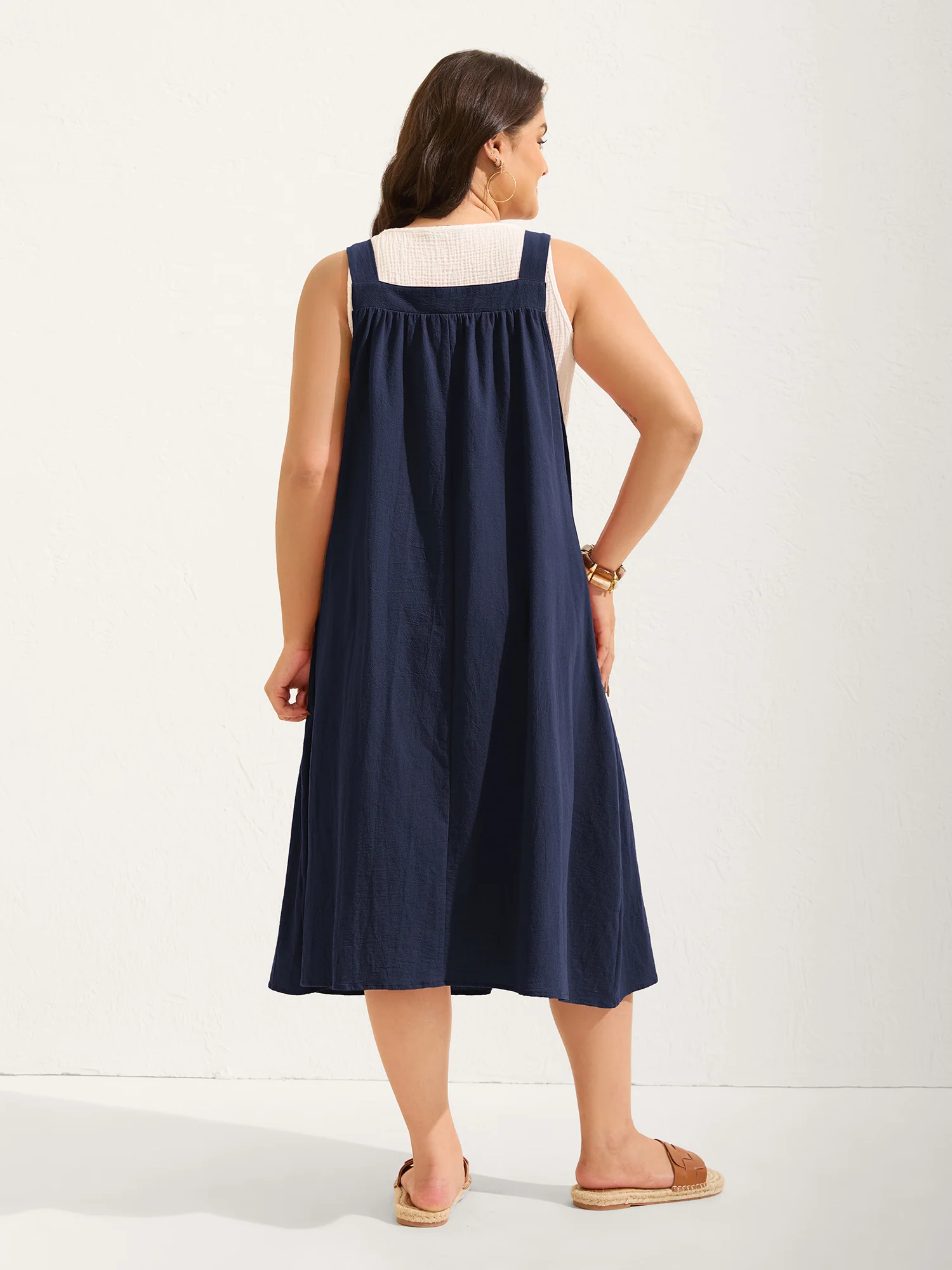 Pure Cotton Pleated Pockets Midi Dress - Image 7