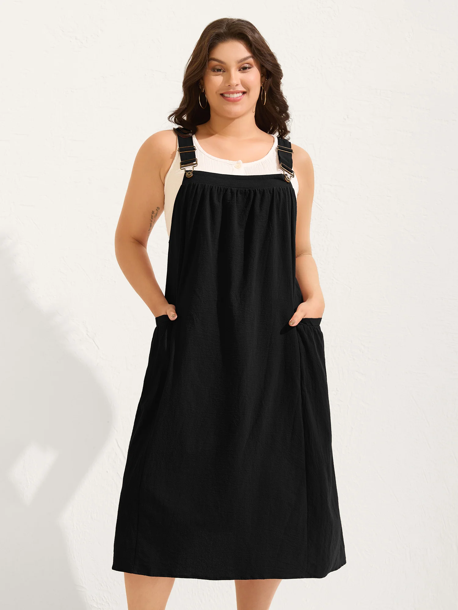 Pure Cotton Pleated Pockets Midi Dress - Image 8