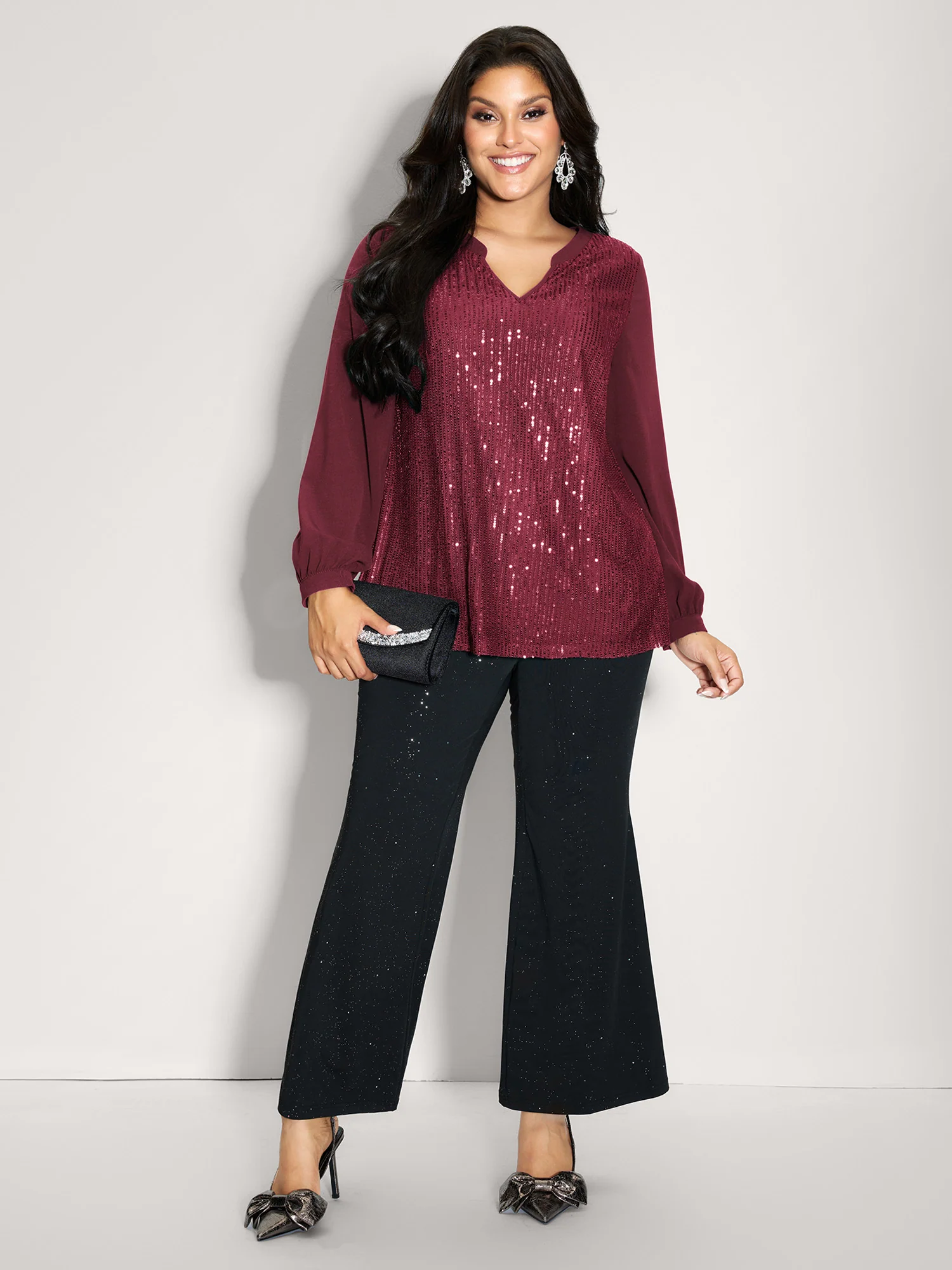 Shimmery Sequin Notched Collar Blouse - Image 9