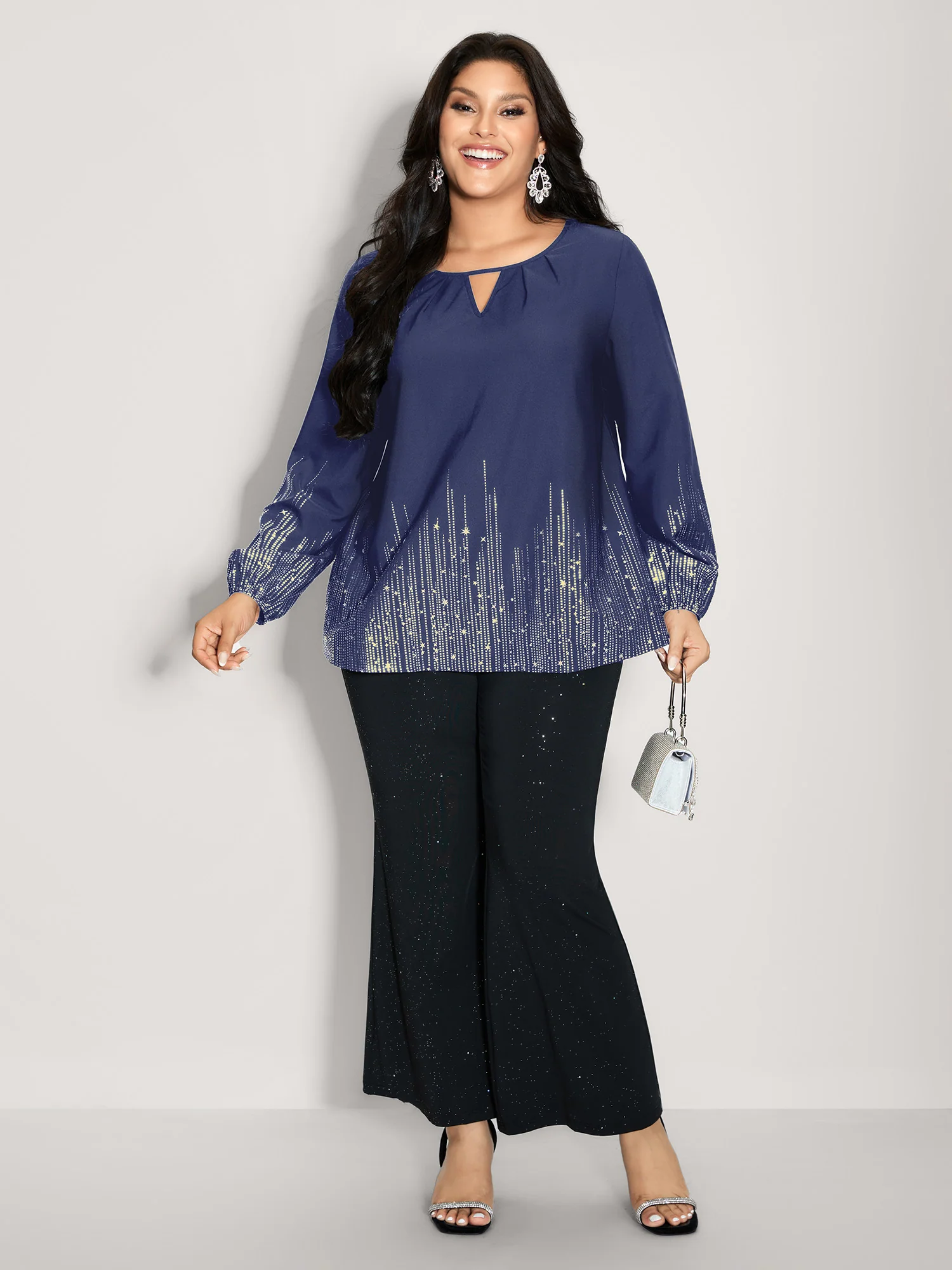 Shimmery Cut-Out Neck Blouse - Image 3