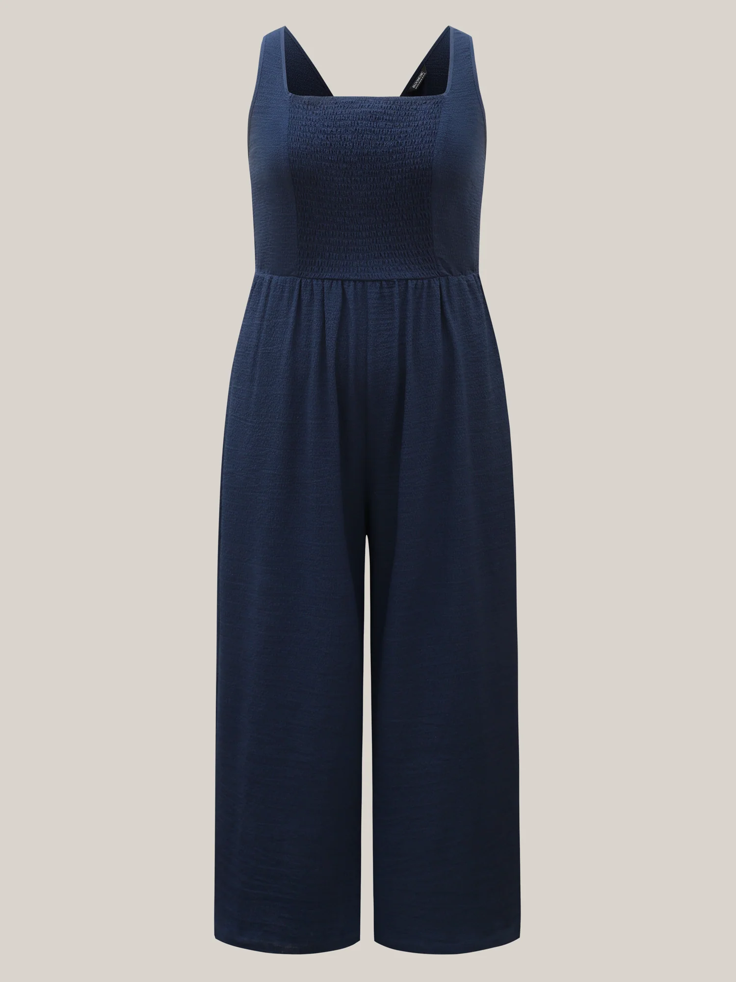Shirred Pockets Wide-Leg Plain Jumpsuit - Image 7
