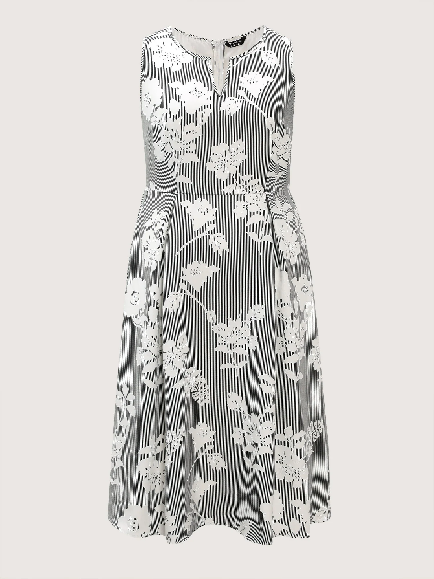 Striped Floral Print Notched Collar Midi Dress - Image 9
