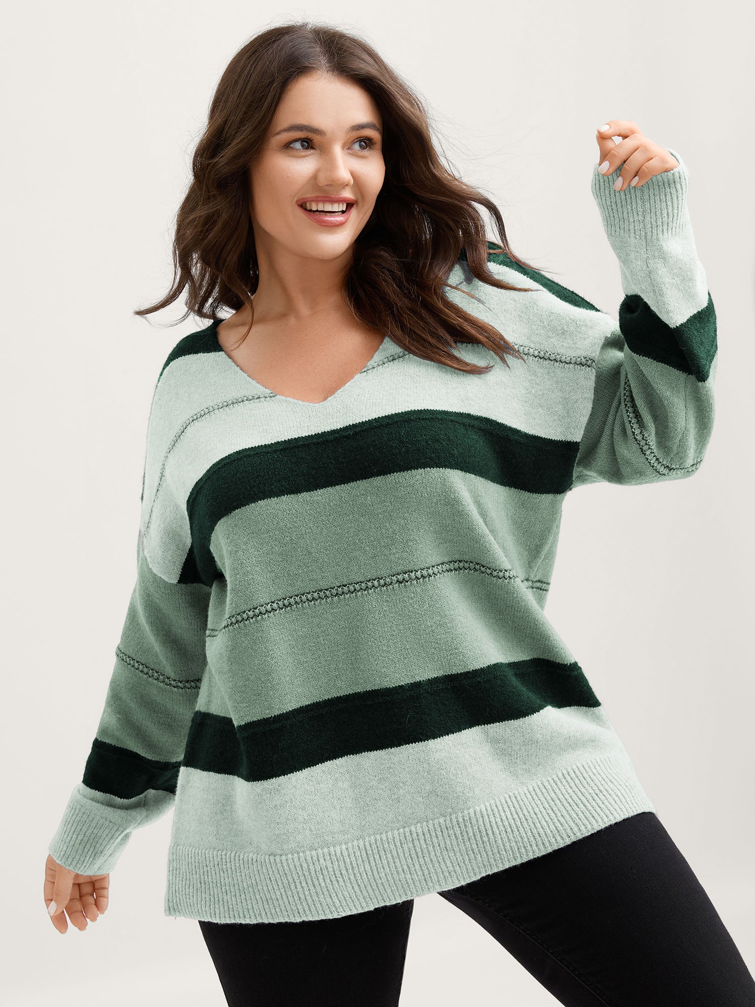Striped Print Color Contrast Pullover - Image 2