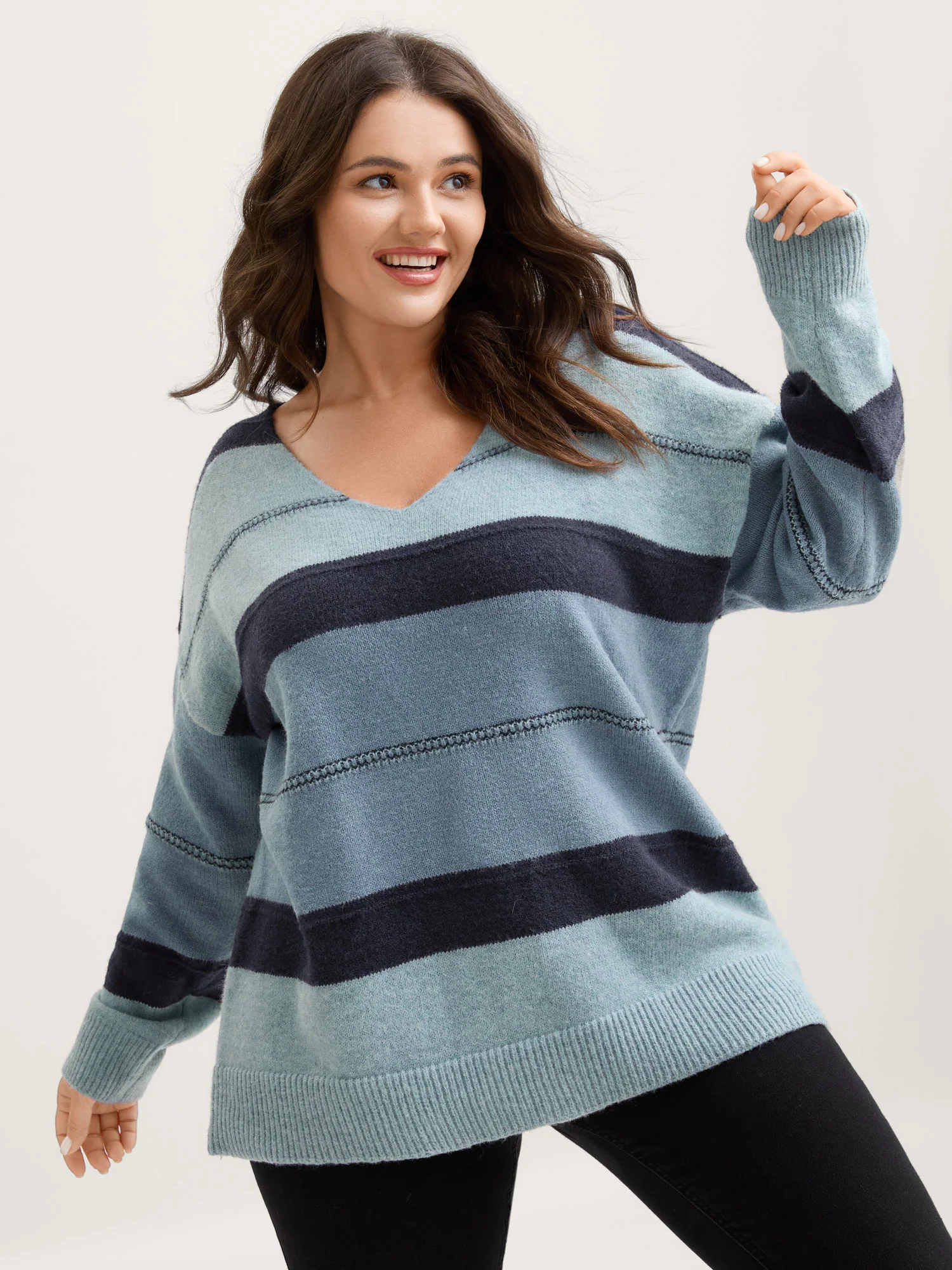 Striped Print Color Contrast Pullover - Image 6