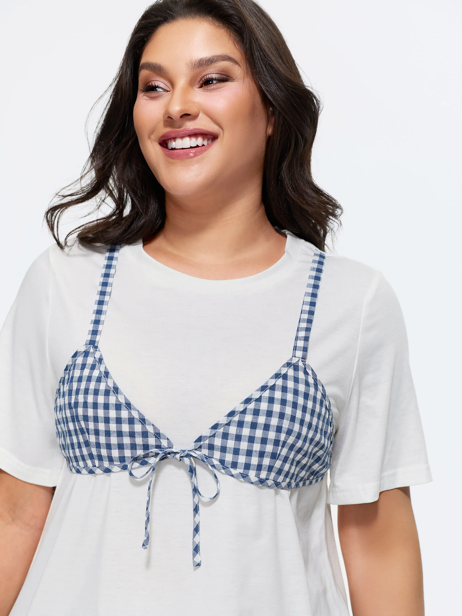 Supersoft Bikini Layered Checkered Stretchy T-Shirt - Image 2
