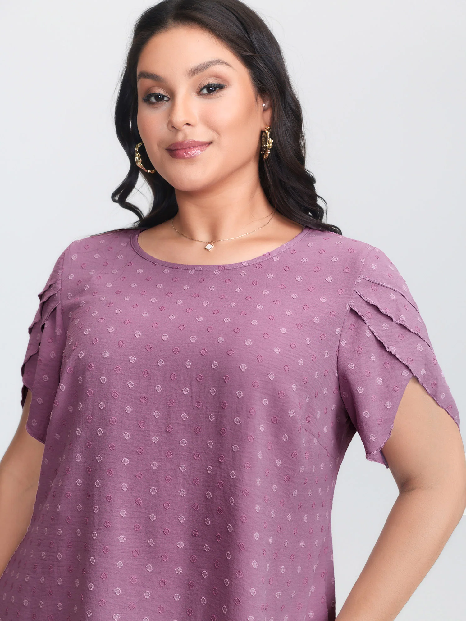 Textured Color Contrast Petal Sleeve Blouse - Image 9