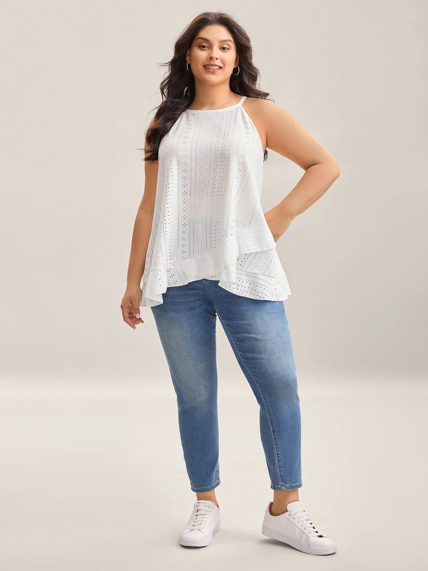 Textured Knit Overlap Hem Tank Top - Image 7