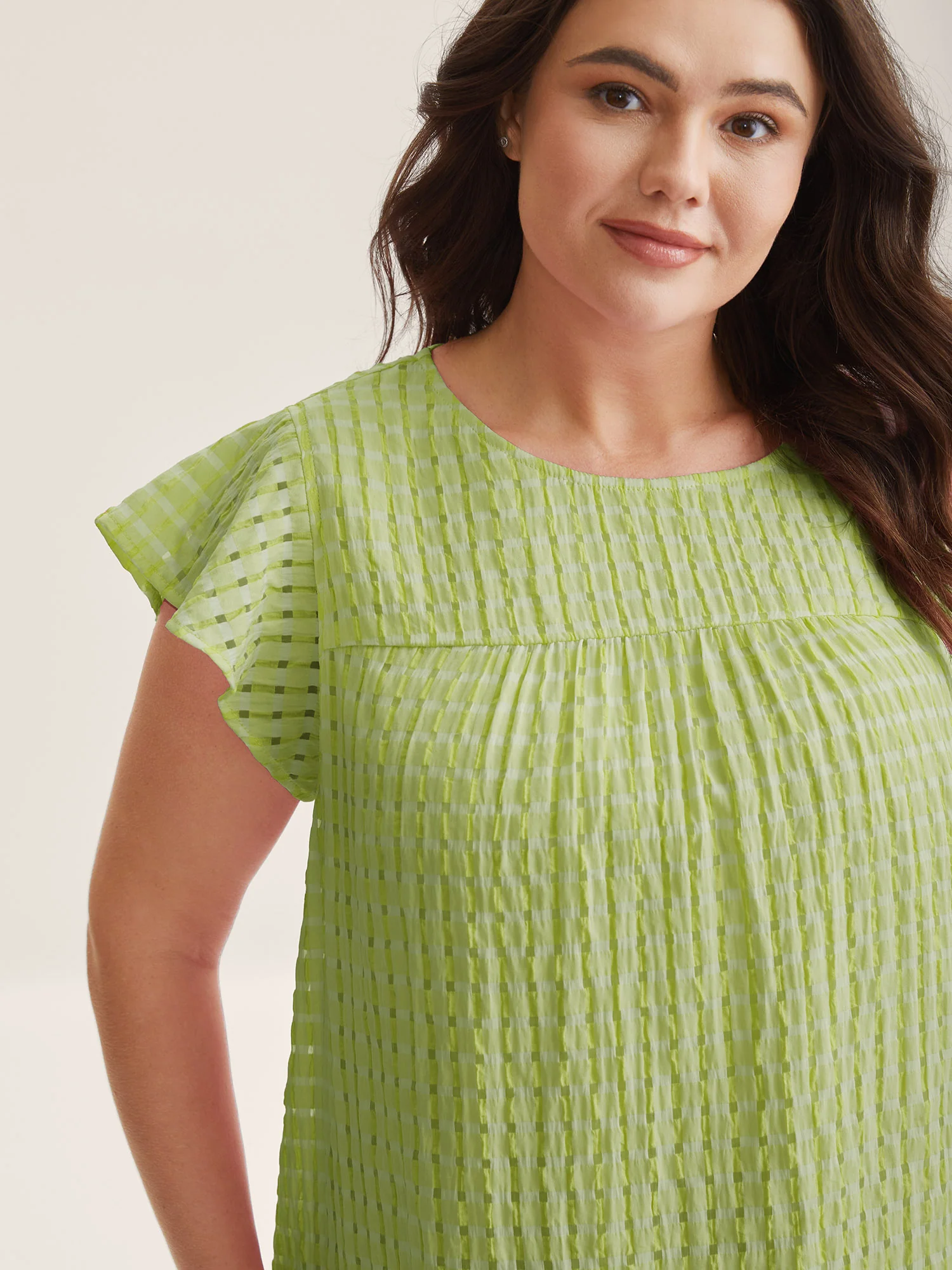 Textured Sheer Lined Flutter Sleeve Blouse - Image 4