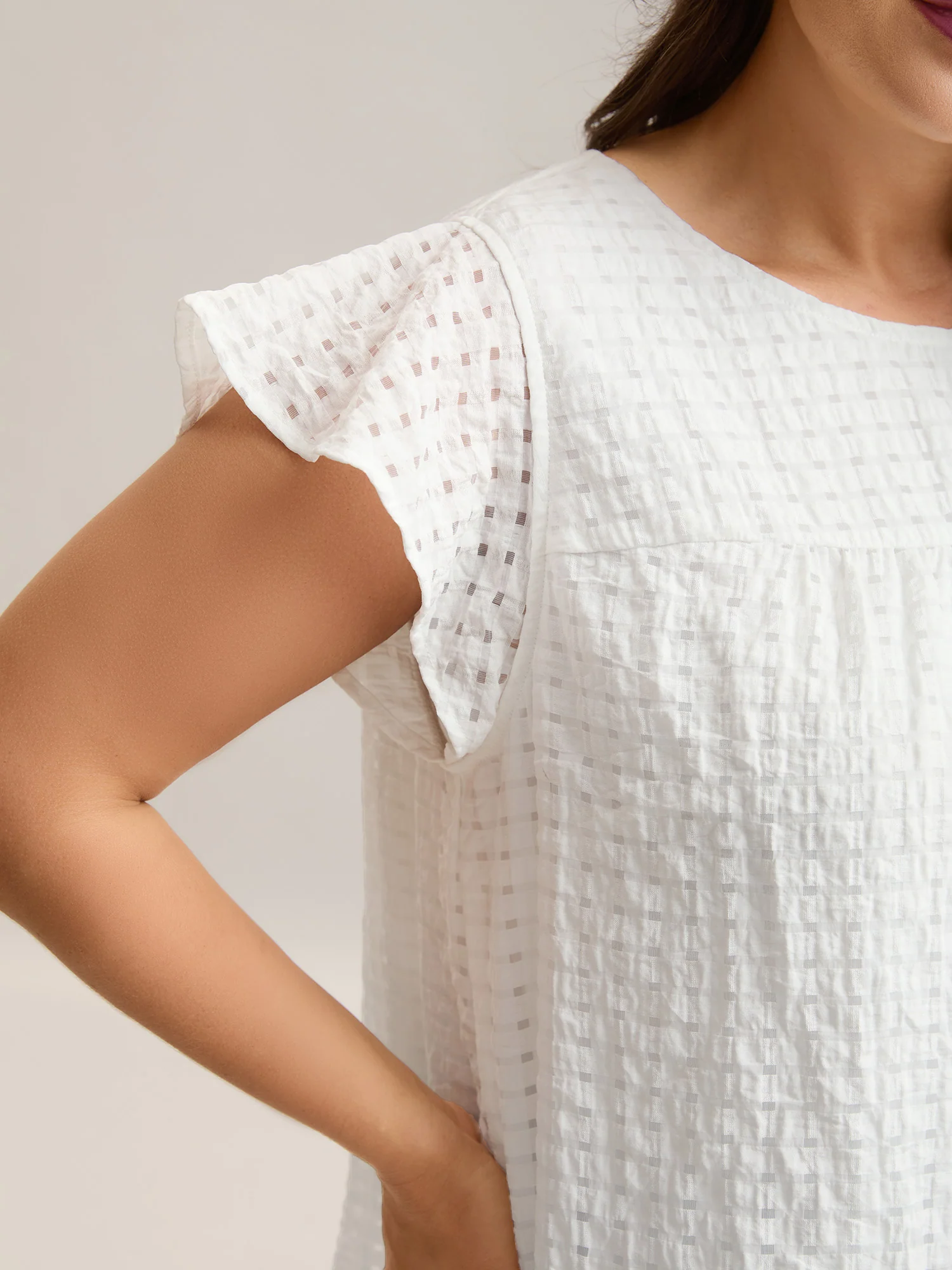 Textured Sheer Lined Flutter Sleeve Blouse - Image 8