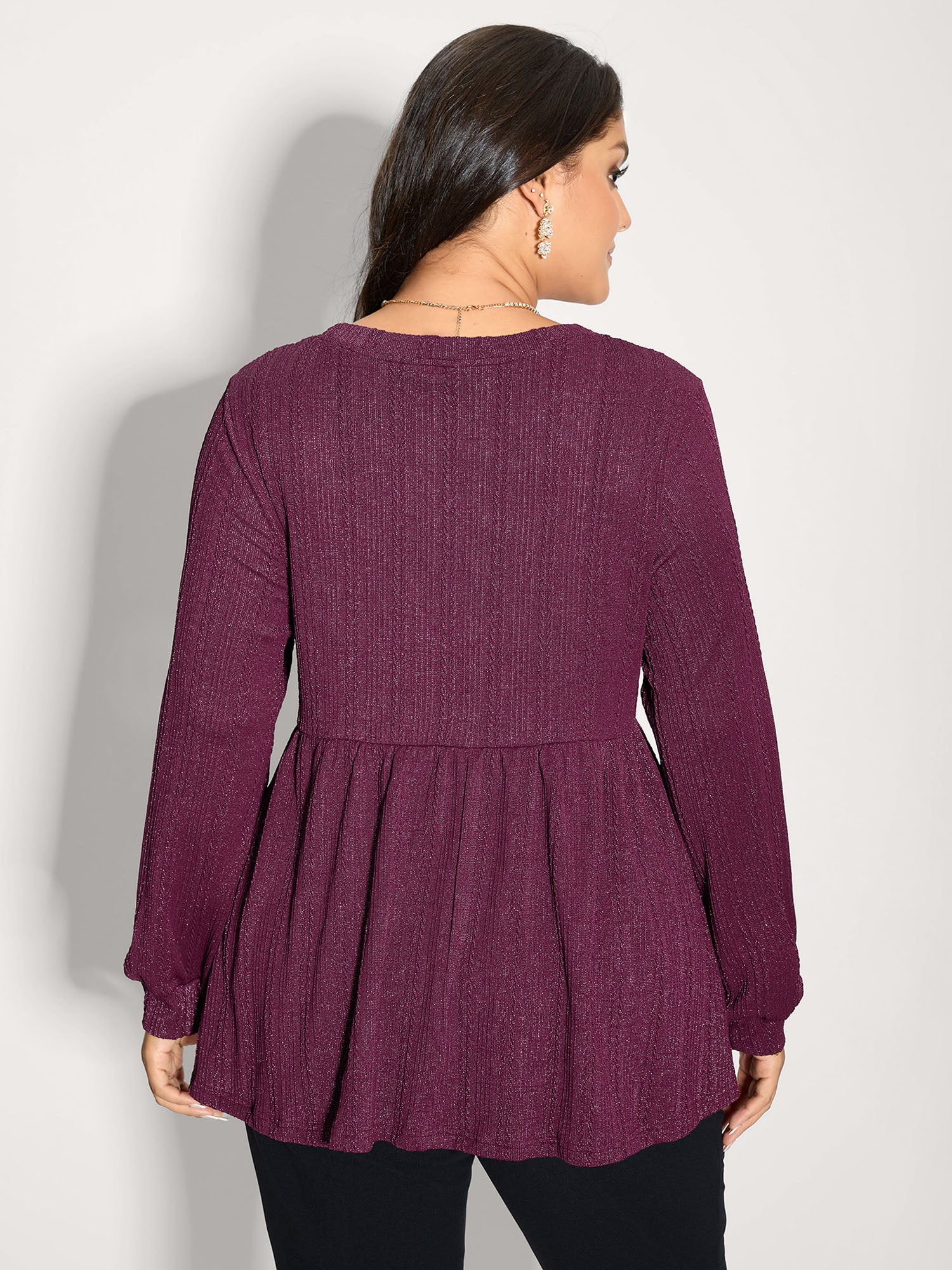Textured Stretchy Flared Knit Top - Image 12