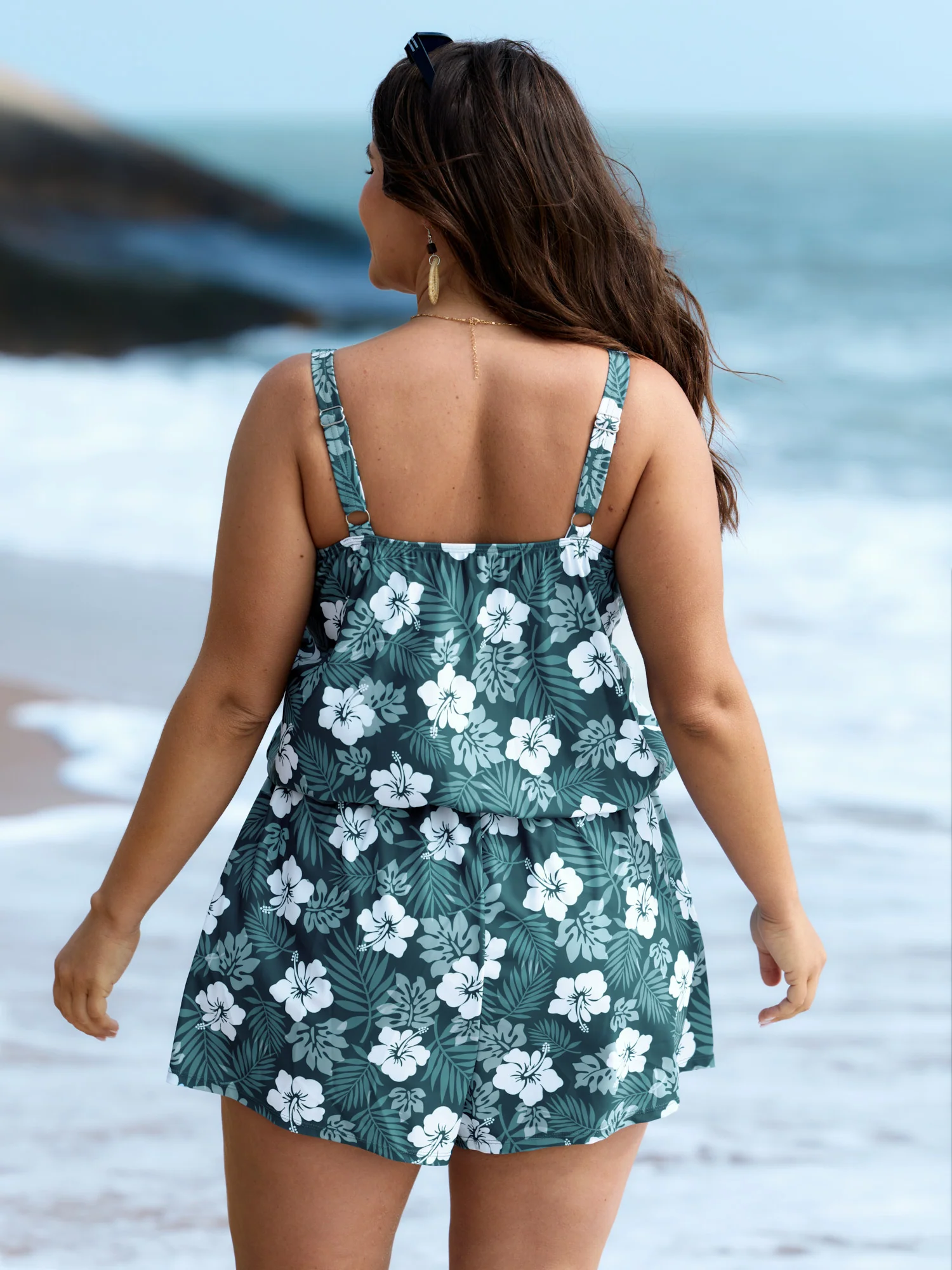 Tropical Flower Print Pockets One-Piece Swimsuit - Image 51